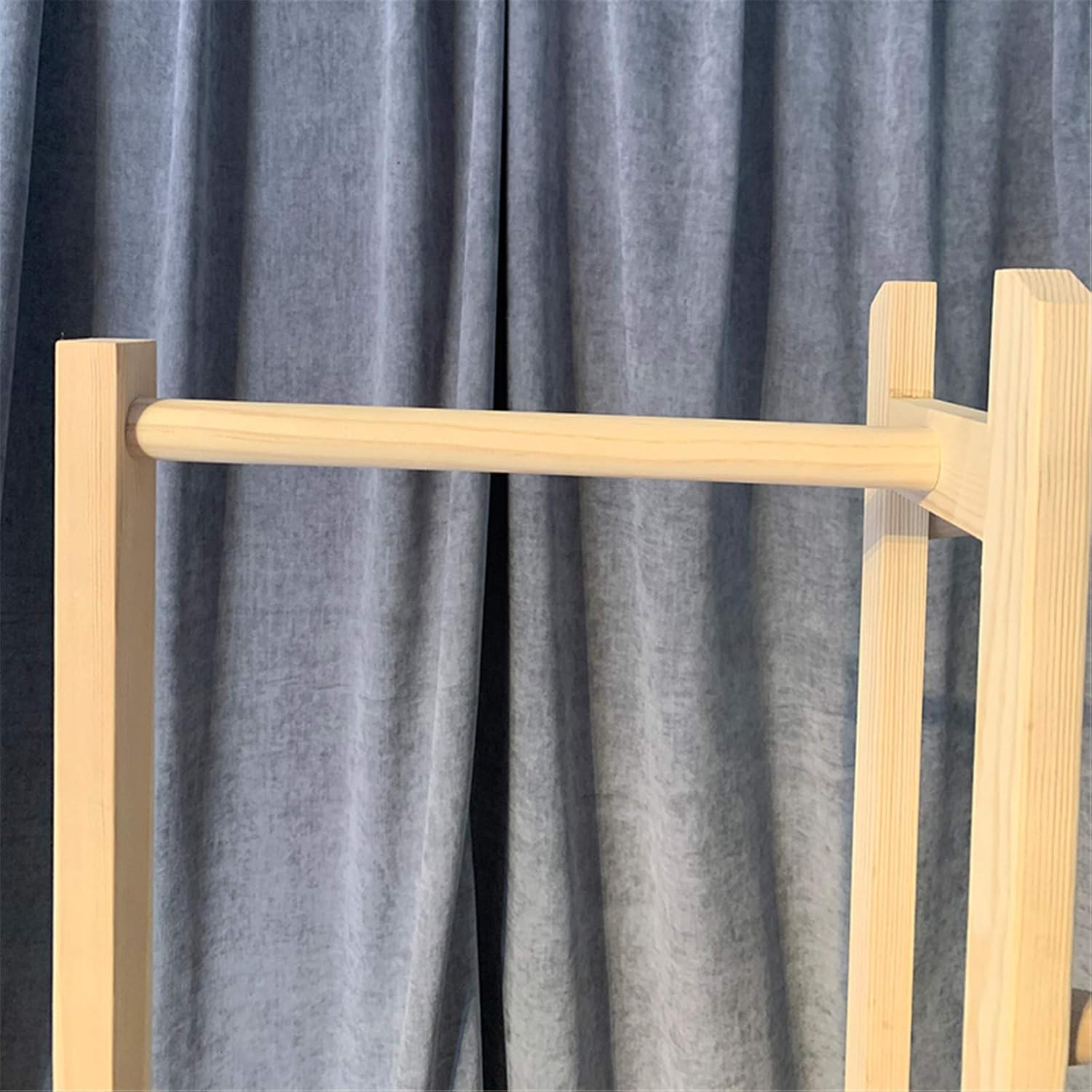 Solid Wood Coat Tree,Single-Rail Garment Rack with 6 Hooks and Bottom Shelf,Freestanding Display Stand for Trench Coats,Dresses,Shirts,for Corner,Living Room,Porch