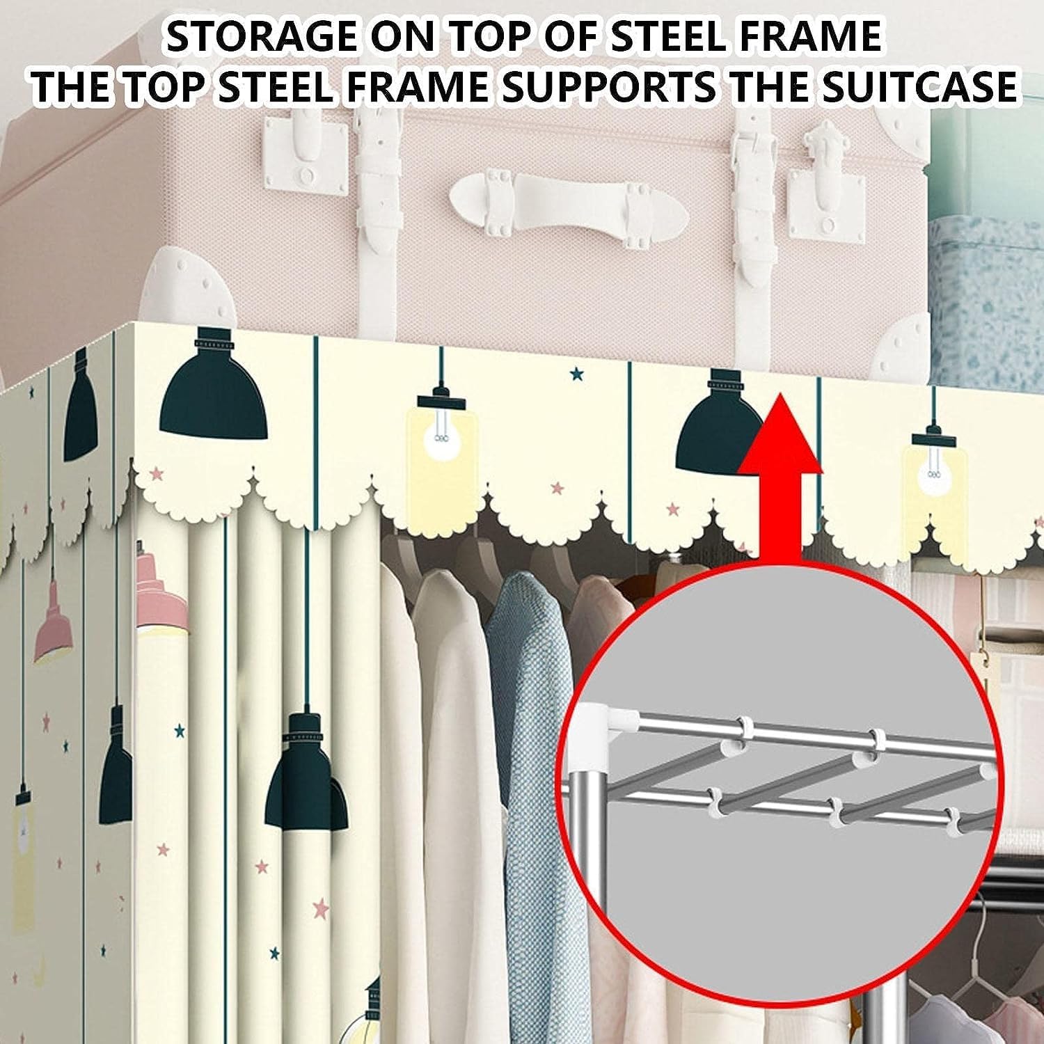 Rolling Garment Rack With Cover And Wheels Metal Clothing Rack For Hanging Clothes Freestanding Wardrobe Closet With 2 Shelves & 2 Hanging Rods For Bedroom (Color : A, Size : 102x45x170cm)