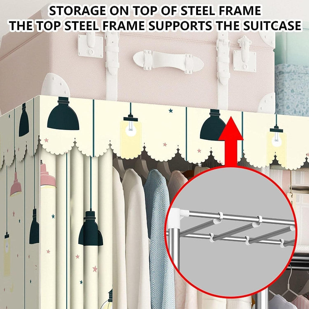 Extra Large Wardrobe Closet With Wheels Heavy Duty Metal Garment Rack Free-Standing Rolling Clothes Rack With Cover For Bedroom (Color : B, Size : 200x45x170cm)