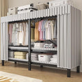 Portable Wardrobe Closet Rack,Heavy-Duty Foldable Garment Rack with Cover, Freestanding Clothes Organizer System,Enclosed Curtain Armoires for Bedroom(B,125cm/49in)