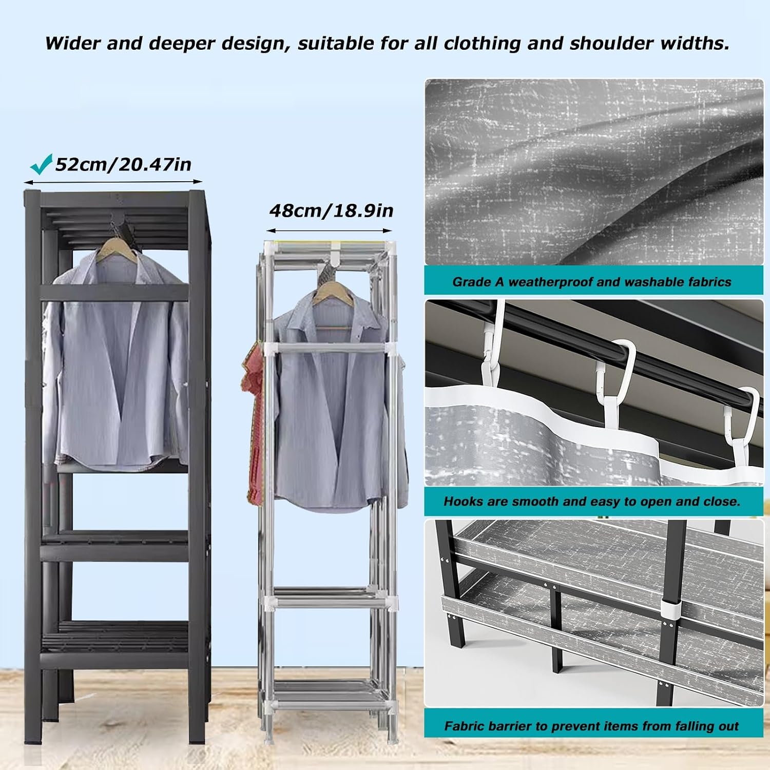 Foldable Covered Garment Rack Max 2000lbs Heavy Duty Metal Clothing Rack with Wheel, 2 Hanging Rods, Cotton Cover, Portable Wardrobe Closets for Bedroom