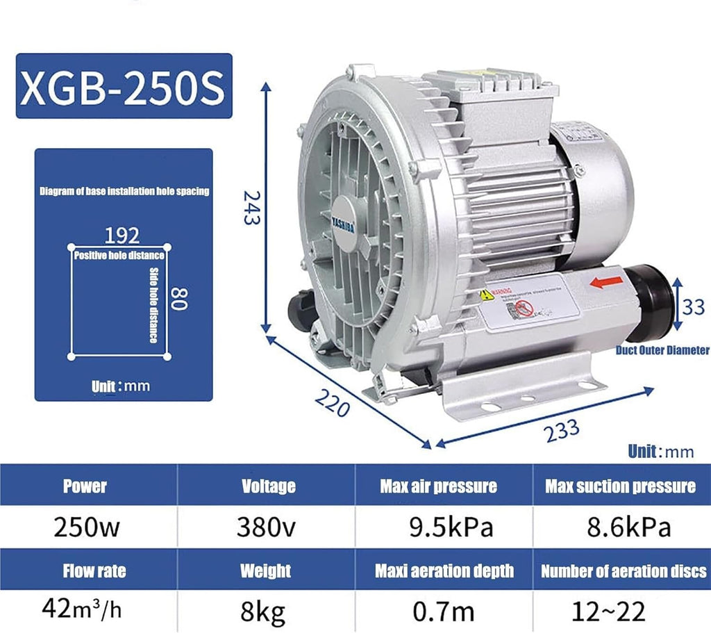High-Pressure Vortex Ring Blower 480V Three-phase Regenerative Blower for Industrial Construction Textile & Fish Pond Aeration(250w/380v)