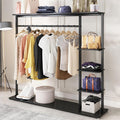 Garment Rack with Shelf, Hangers Display Stand, Metal Clothing Rack Free Standing Closet Organizer with 5 Tier Shelf,Large Clothing Display Stand for Home, Clothing Store(Black