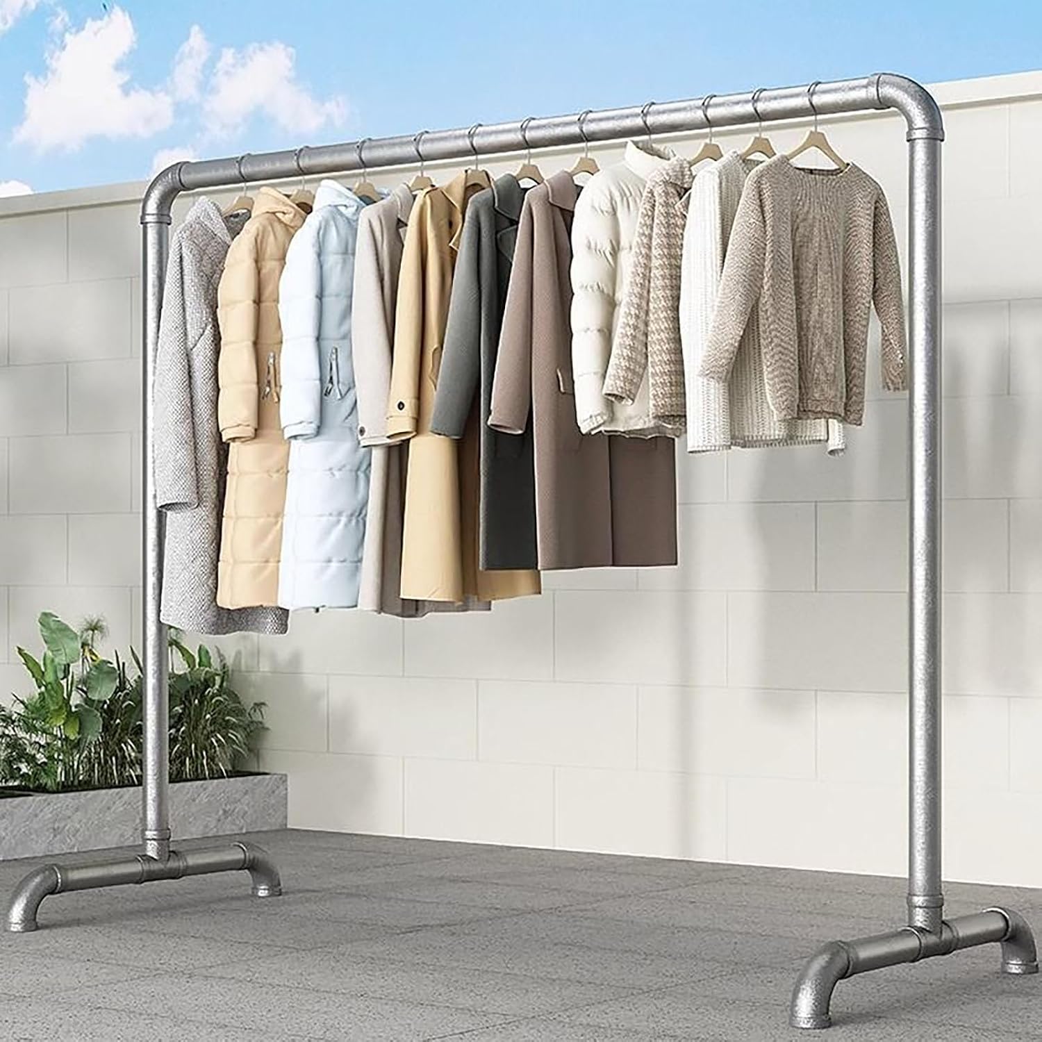 Portable Clothes Rack, Freestanding Metal Garment Rack with Stable Base, Industrial Pipe Design for Hanging Coats, Skirts, Shirts, Sweaters, Indoor & Outdoor Use (1x1.2m)