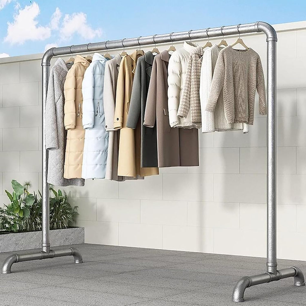 Portable Clothes Rack, Freestanding Metal Garment Rack with Stable Base, Industrial Pipe Design for Hanging Coats, Skirts, Shirts, Sweaters, Indoor & Outdoor Use (1.8x1.8m)