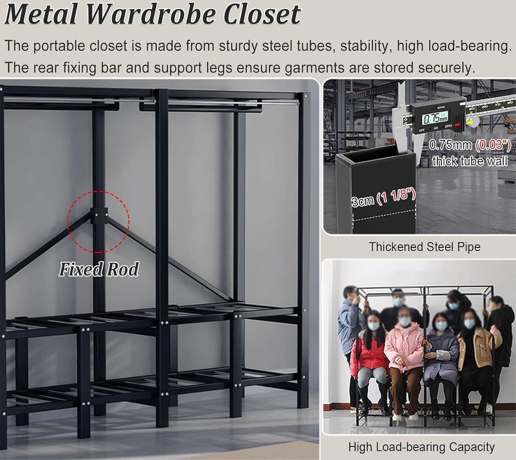 Foldable Garment Racks with Cover, Enclosed Portable Wardrobe with Independent Area, Magnetic Closet Armoire for Hanging Clothes & Bedding(1.25m/4.1ft)