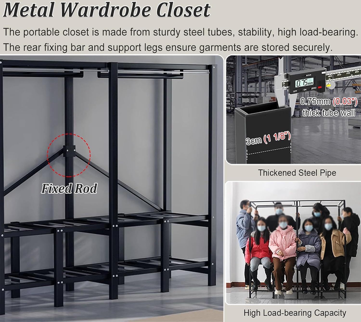 Foldable Garment Racks with Cover, Enclosed Portable Wardrobe with Independent Area, Magnetic Closet Armoire for Hanging Clothes & Bedding(1.25m/4.1ft)