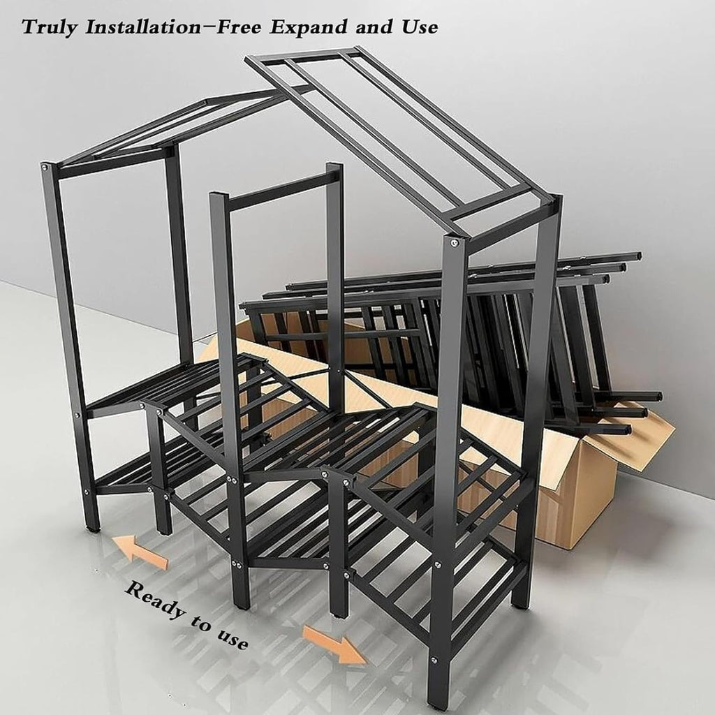 Metal Closet Rack, 59in Foldable Clothe Rack with Cover Heavy-Duty Portable Wardrobe Closet for Bedroom Armoires Freestanding Clothing Coat Storage Rack Garment Rack for Hanging Clothes