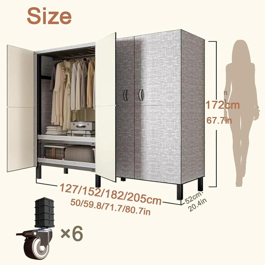 Heavy Duty Wardrobe with Cover, Load 2000 lbs Foldable Portable Closets for Hanging Clothes Freestanding Clothing Rolling Garment Rack(125cm/49.2in)