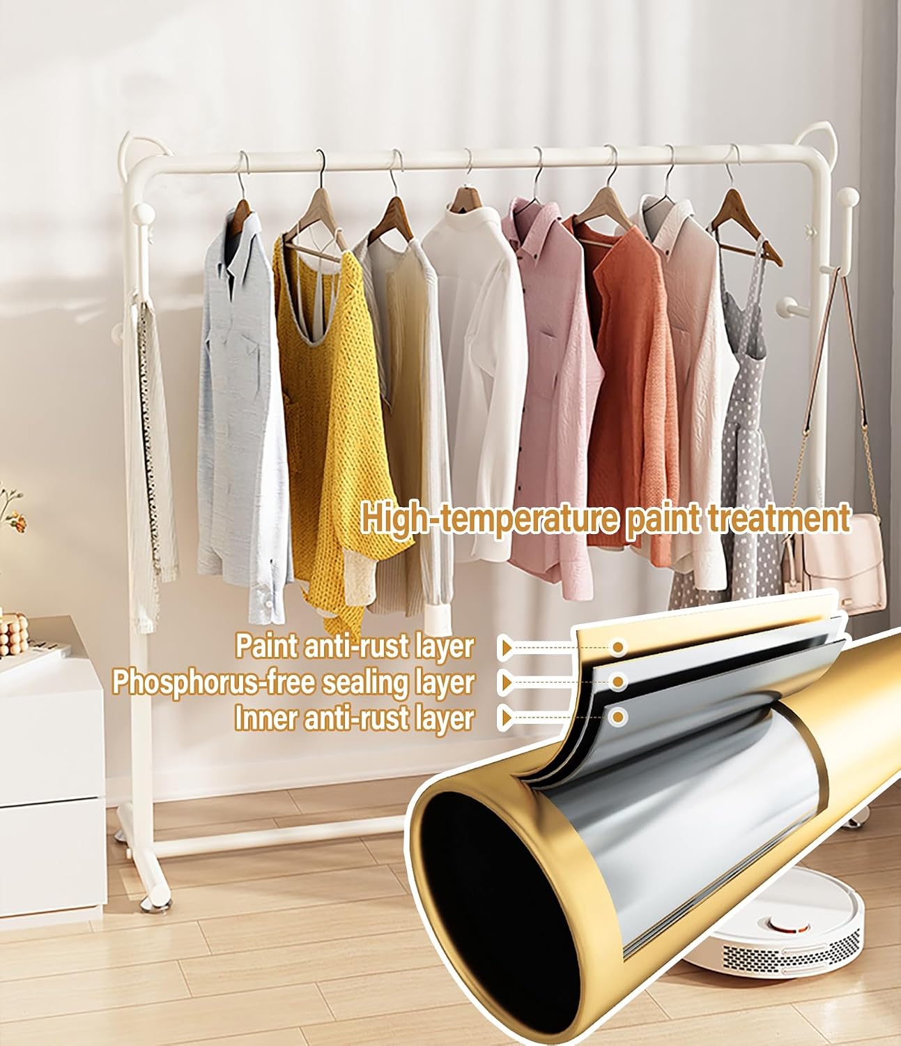 Clothes Rack For Hanging Clothes,Garment Rack With Hook Up,Metal Clothing Racks For Hanging Coats, Dresses, Shirts,Stable Base,Portable Hanger Rack(60x160cm/23.6x63in)