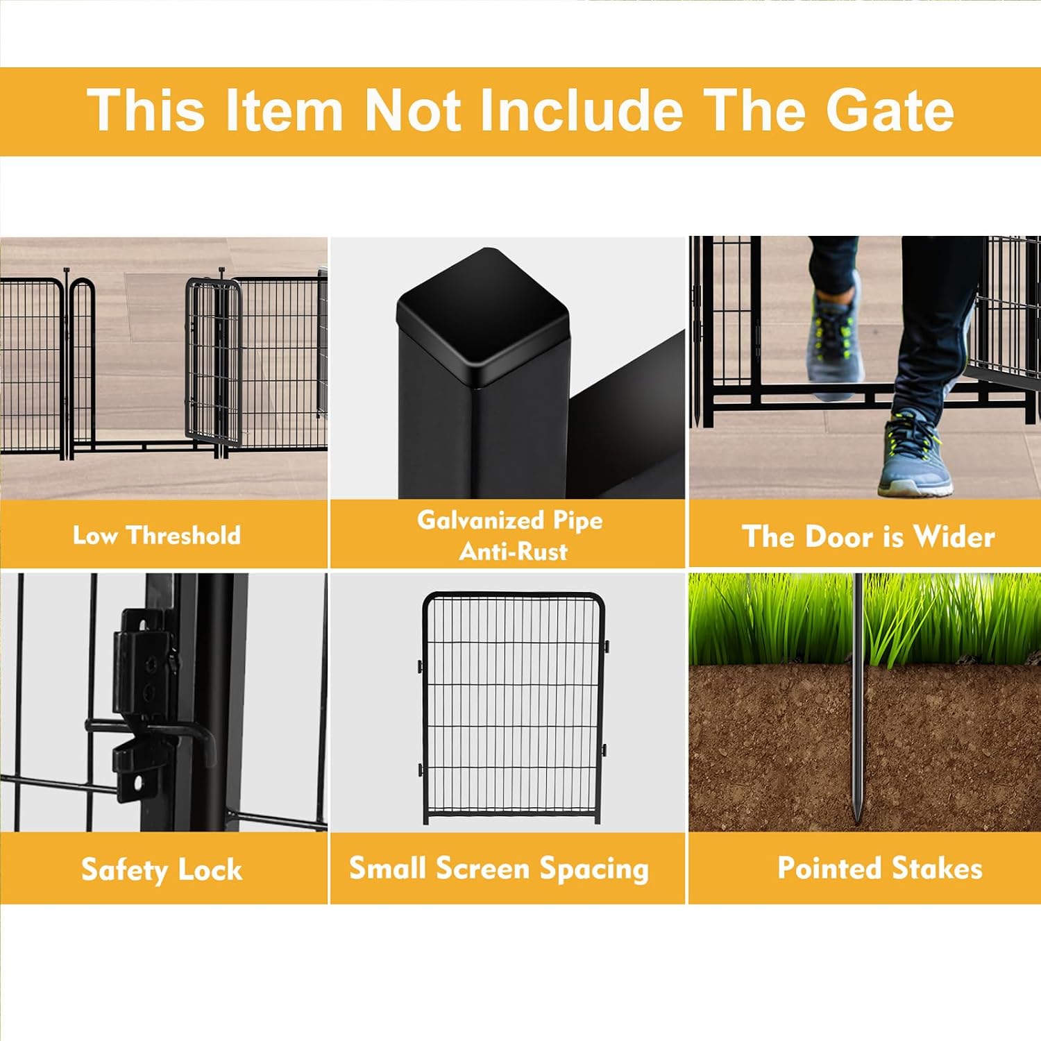 Getlay Doorless 48 in(H) Decorative Garden Fence and Borders, 12 Panels Total 26.6 Ft(L), Outdoor Dog Fence, Fencing for Garden Beds, Dog Play Pen Outdoor, Flower Bed Fencing, Black