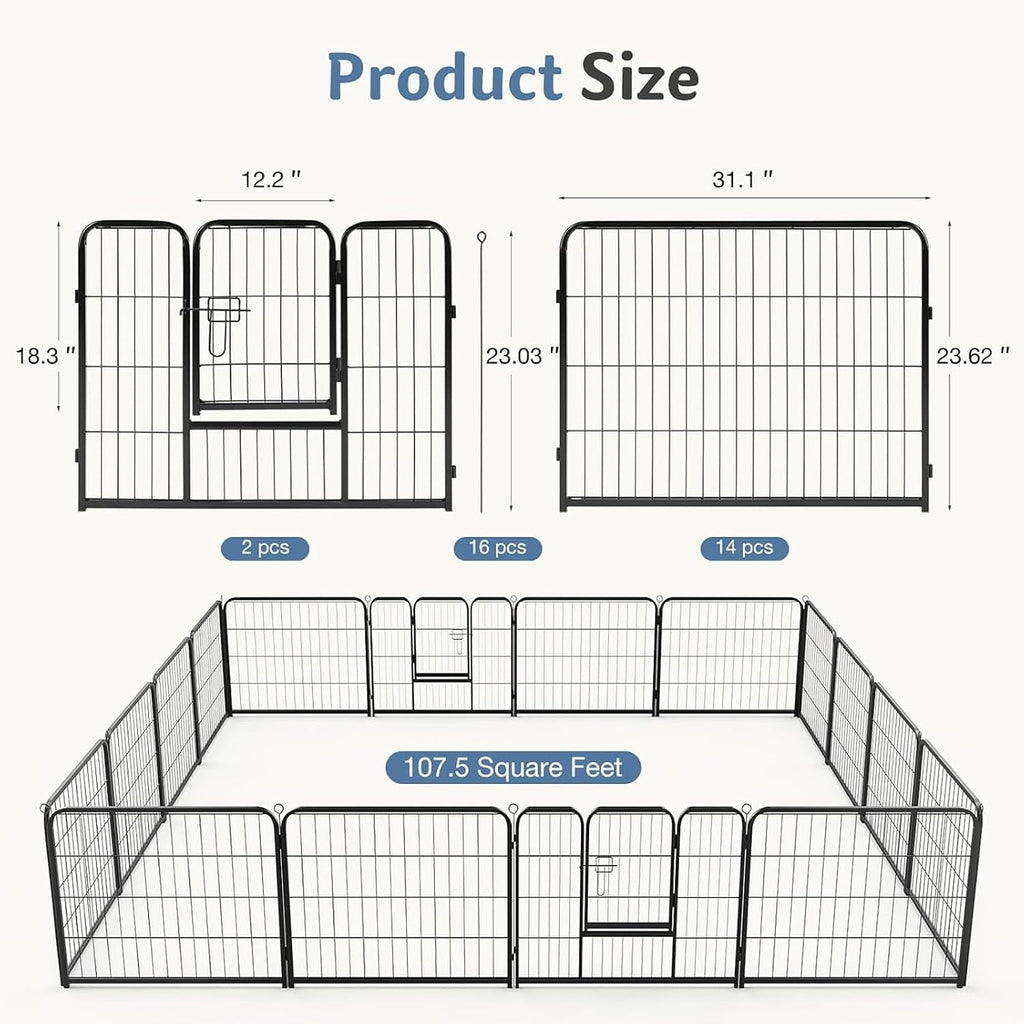 DUMOS Dog Playpen Indoor, Metal 24 Inch 16 Panels Foldable Pet Fence with Door, Outdoor Small Medium Large Dog Puppy Portable Exercise Play Pen for RV Camping, Trips, Play Yard