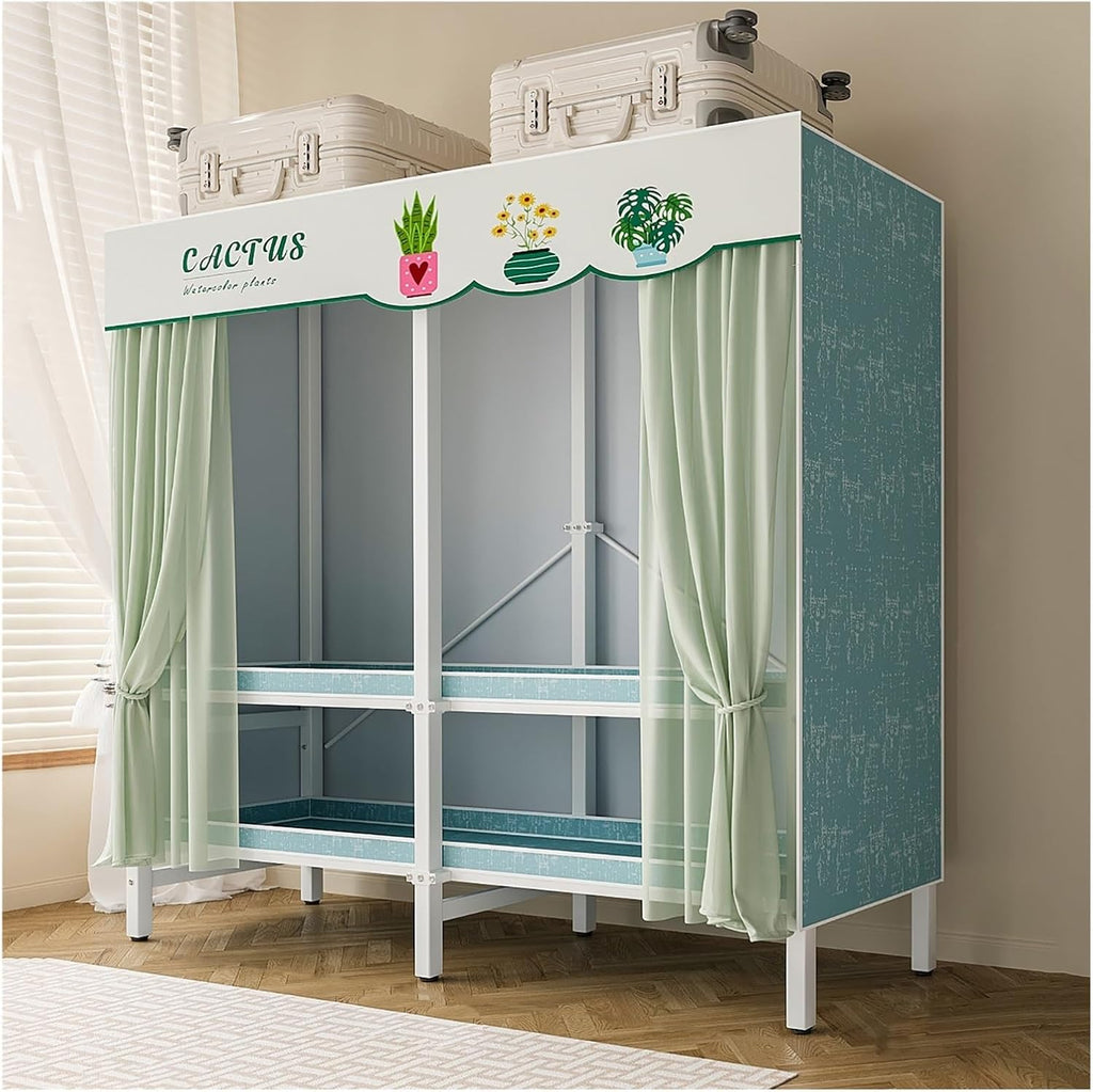 Heavy Duty Clothes Rack with Cover, Foldable Wardrobe Closet, 1200lbs, Portable Black Steel Frame, Freestanding Garment Racks, Storage Covered Clothes Organizer(Green,110cm/43.3inch)