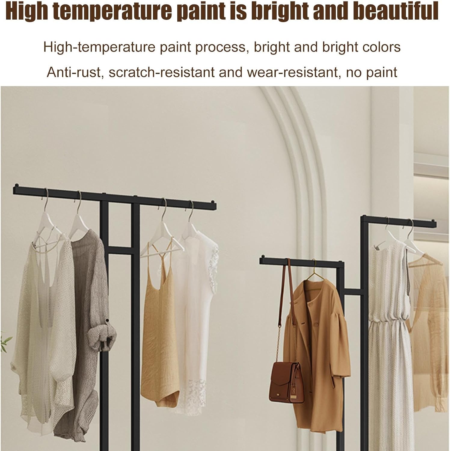 Modern Clothing Rack Freestanding Garment Hanger, Clothing Display Stand for Shops Retail Stores Home Storage, 2-Way Suit Shirt Clothing Rack,Gold-Style 1