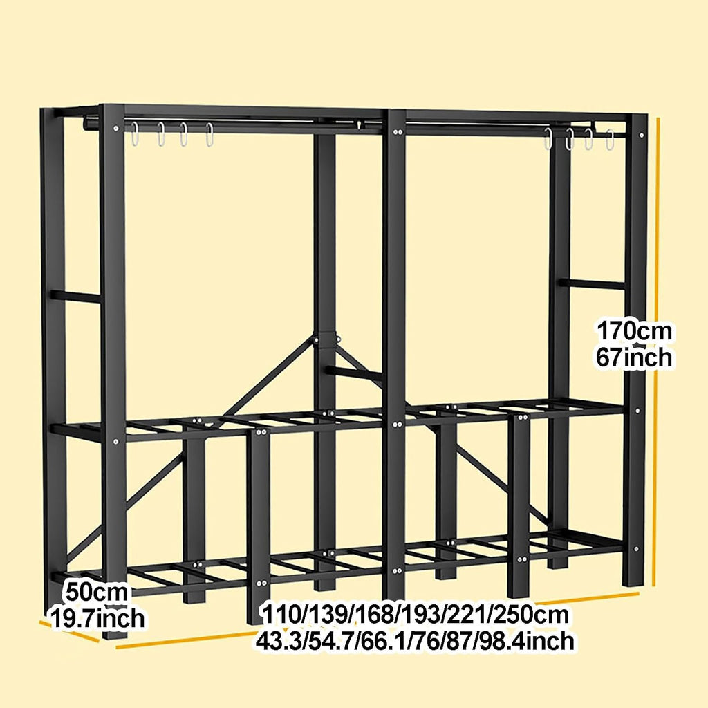Heavy Duty Clothes Rack With Cover Foldable Wardrobe Closet For Hanging Clothing Metal Garment Rack Freestanding Covered Armoire For Bedroom(F,250cm/98.4in)