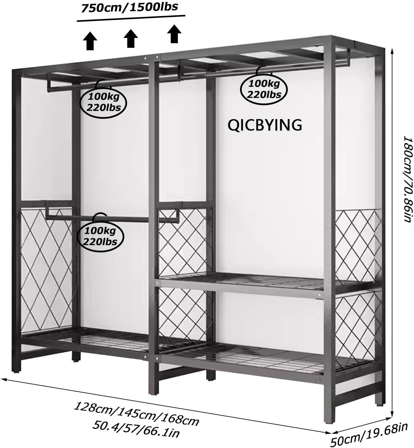 Heavy Duty Rolling Garment Rack With Cover, Foldable Clothing Rack, Portable Freestanding Closets Wardrobe , Metal Armoires, Foldable Portable Closet Wardrobe Rack, Portable Closet With Cover(Size:145