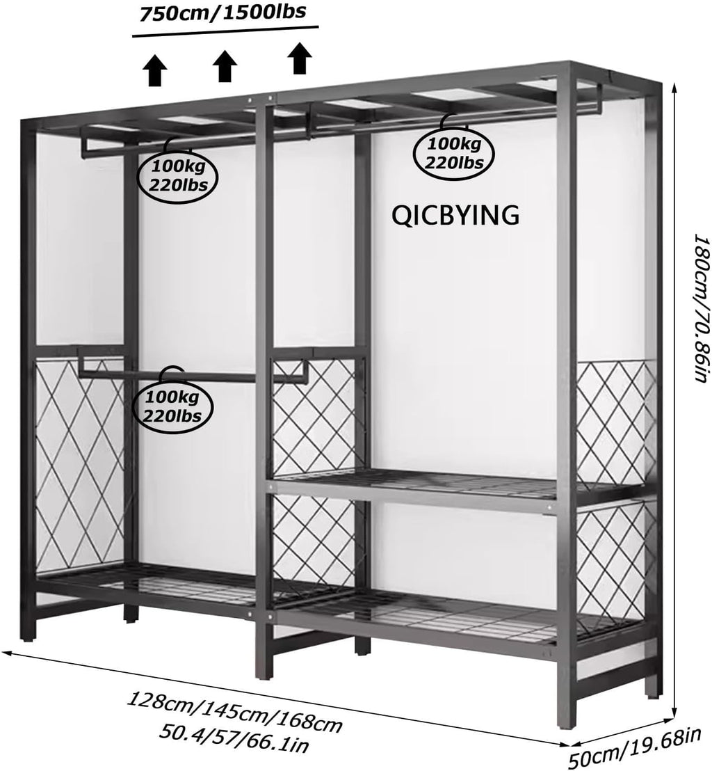 Heavy Duty Rolling Garment Rack With Cover, Foldable Clothing Rack, Portable Freestanding Closets Wardrobe , Metal Armoires, Foldable Portable Closet Wardrobe Rack, Portable Closet With Cover(Size:168