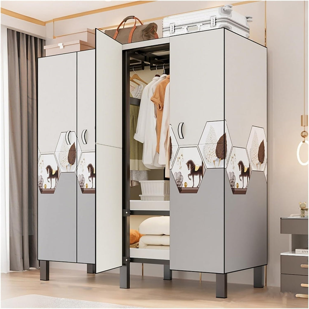 Foldable Closet Wardrobe Heavy Duty Clothes Rack With Cover Portable Metal Clothing Rack Organizer Freestanding Armoire Storage Garment Racks For Hanging Clothes(D,87x172x52cm/34X68X21IN)