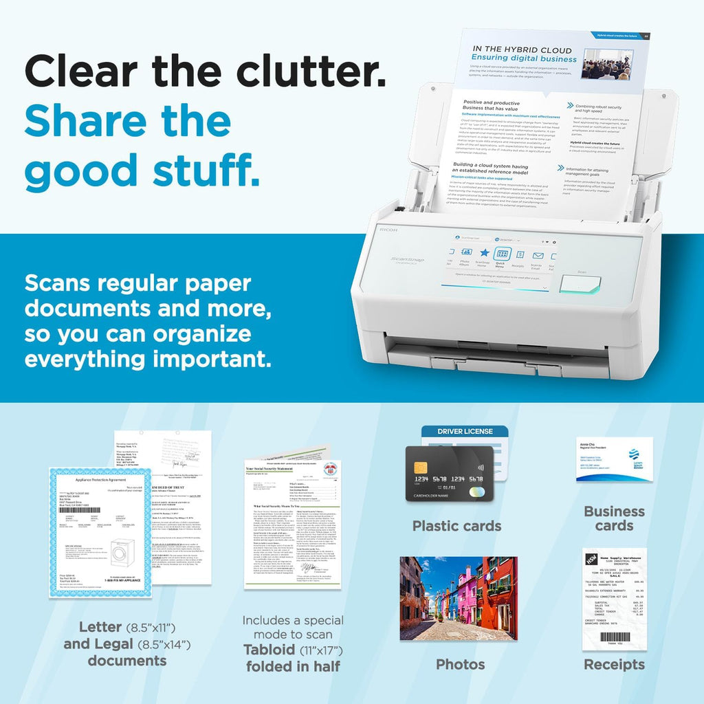 ScanSnap iX2500 Wireless or USB High-Speed Cloud Enabled Document, Photo & Receipt Scanner with Large 5' Touchscreen and 100 Page Auto Document Feeder for Mac or PC, White