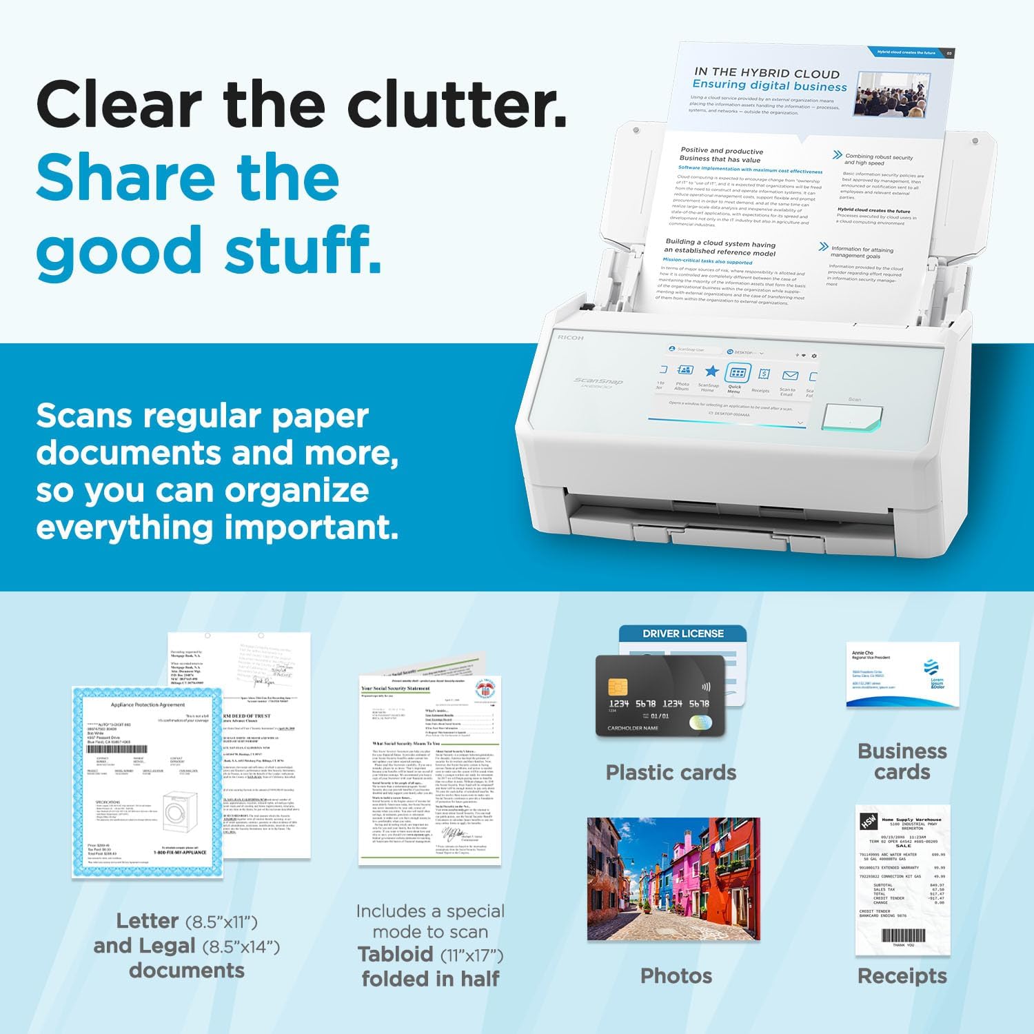 ScanSnap iX2500 Wireless or USB High-Speed Cloud Enabled Document, Photo & Receipt Scanner with Large 5' Touchscreen and 100 Page Auto Document Feeder for Mac or PC, White