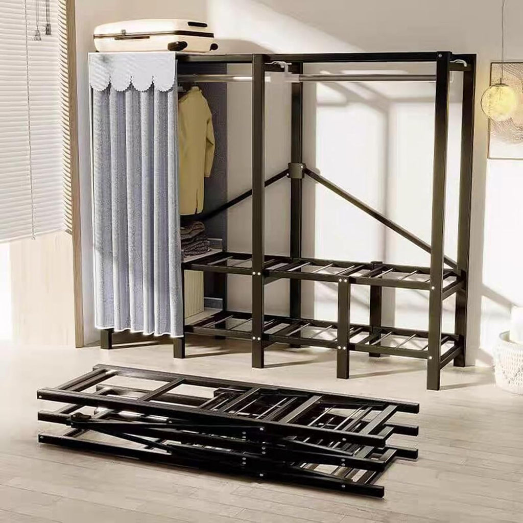 Portable Wardrobe Closet Rack - Foldable Portable Closet Wardrobe Rack - 1100lbs,Heavy-Duty Foldable Garment Rack with Cover，Freestanding Clothes Organizer System (Size : 190 * 50 * 170cm)