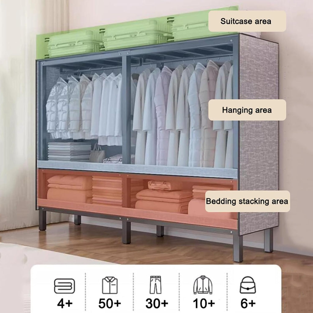 Foldable Portable Closet - Heavy Duty Wardrobe Clothes Garment Rack, Installation-free Door-opening Bedroom Cloth Wardrobe, Freestanding Metal Clothing Rack With Cover, Easy Assembly ( Color : B , Siz