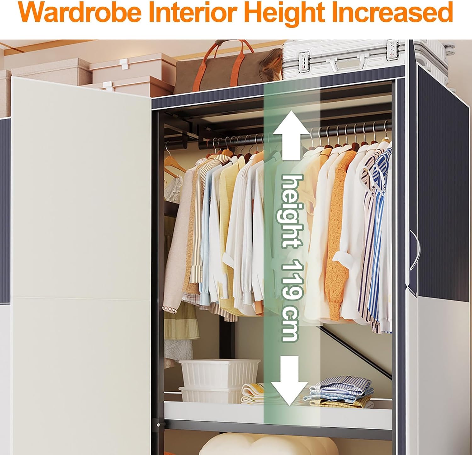 Foldable Closet Wardrobe Heavy Duty Clothes Rack With Cover Portable Metal Clothing Rack Organizer Freestanding Armoire Storage Garment Racks For Hanging Clothes(E,125x172x52cm/49X68X21IN)
