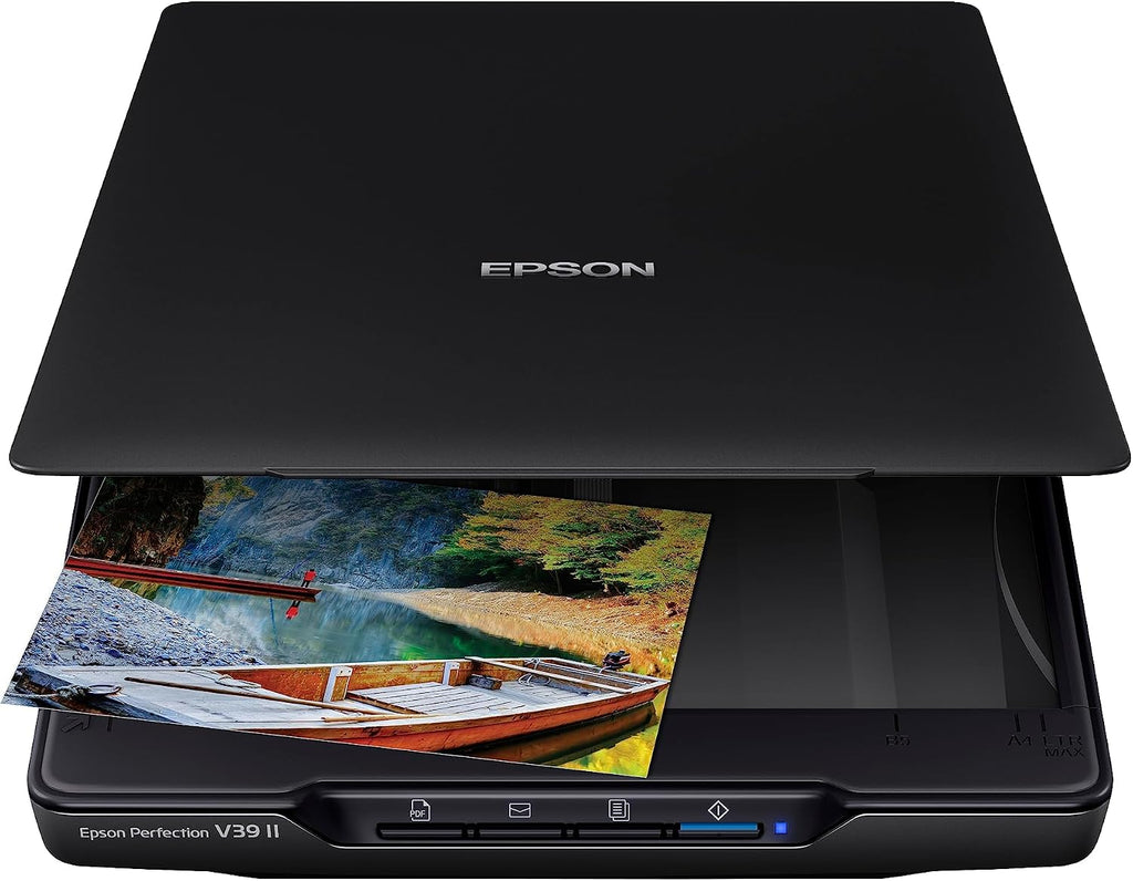 Epson Perfection V39 II Color Photo and Document Flatbed Scanner with 4800 dpi Optical Resolution Image Scanning, High-Rise Removable Lid, Scan to Cloud and USB Power, Black