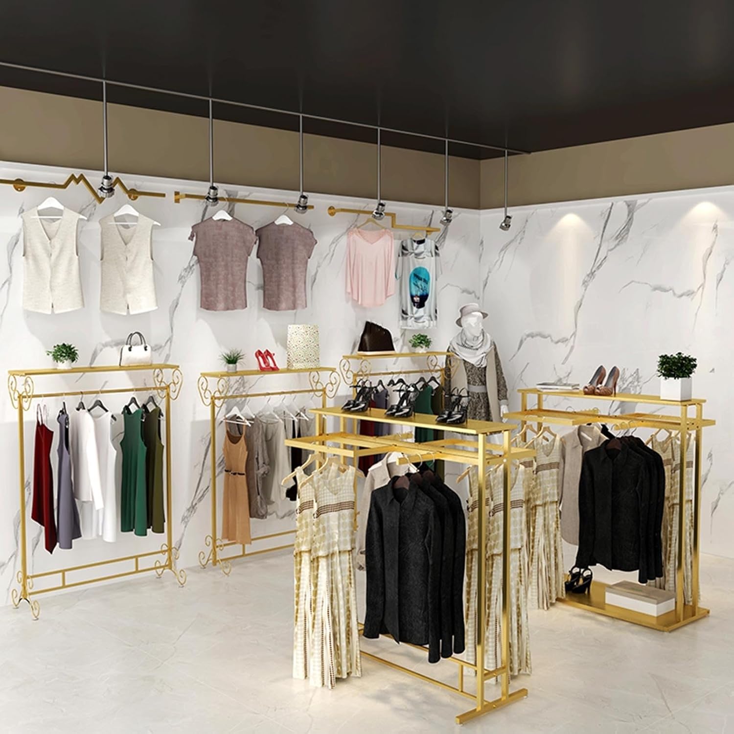 Heavy Duty Pipe Clothes Rack, Clothing Display Stand For Boutiques/Retail Shops/Home Storage, Clothing Store Modern Garment Rack, Free Standing Metal Garment Rack Suit Shirt Display Stand(A,120*50*150
