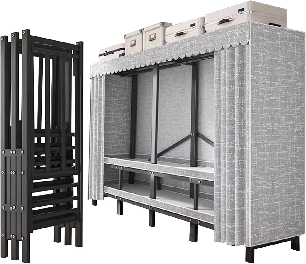 Large Heavy-Duty Portable Wardrobe Closet Rack with Cover - Rolling Freestanding Clothes Organizer System for Hanging Clothes