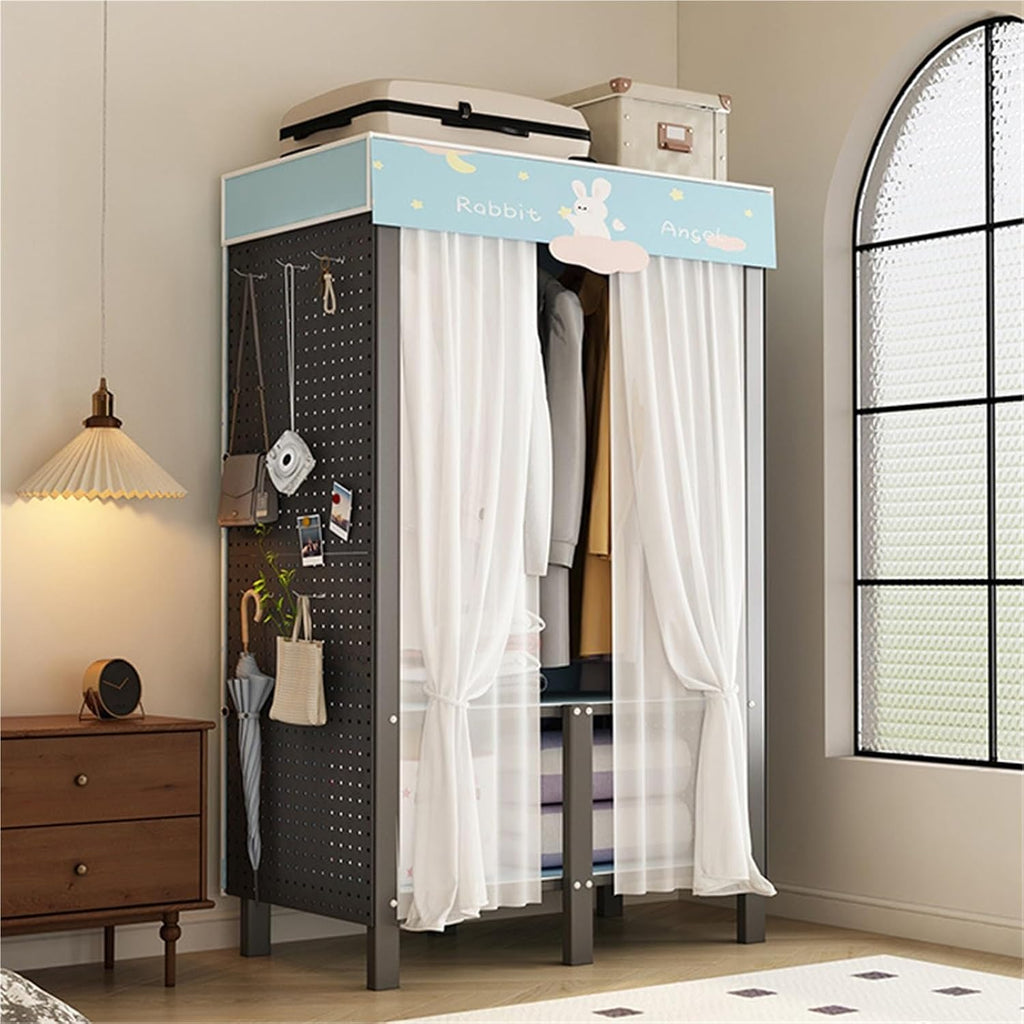 Foldable Wardrobe Closets For Hanging Clothes, Heavy-Duty Freestanding Garment Rack With Cover, Enclosed Metal Armoire, Portable Closet Storage System(70 * 50 * 170cm)