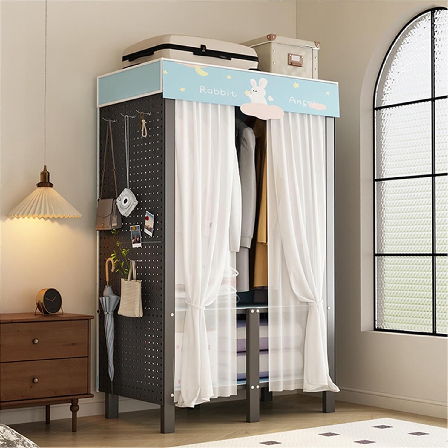Foldable Wardrobe Closets For Hanging Clothes, Heavy-Duty Freestanding Garment Rack With Cover, Enclosed Metal Armoire, Portable Closet Storage System(70 * 50 * 170cm)