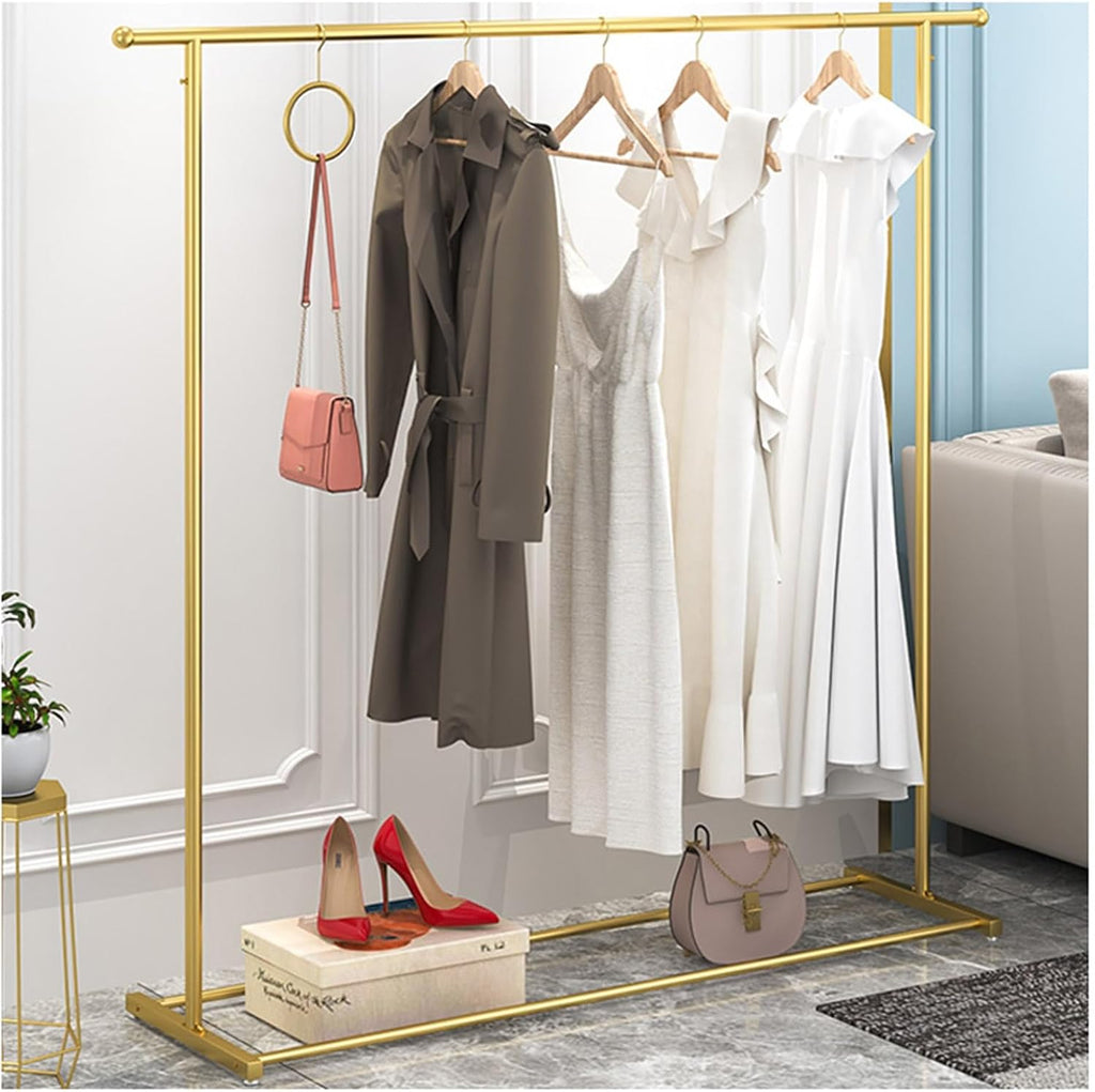Clothes Garment Rack Freestanding, Single Rod, Clothes Rail with Storage Shelf, Clothing Organization for Bedroom, Laundry Room, Load Capacity 220lbs(80x40x150cm)