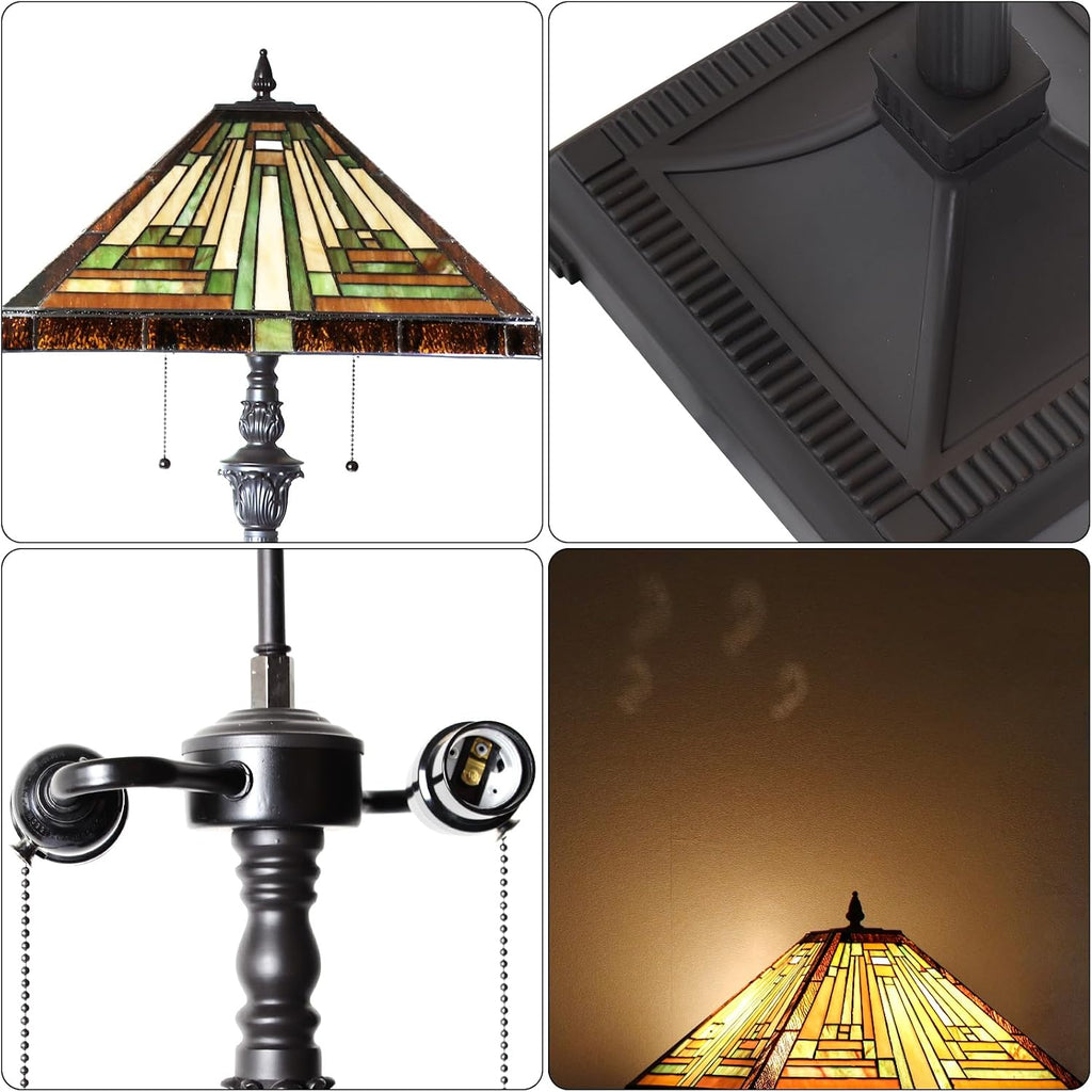 Capulina Tiffany Lamp Antique Amber Brown Stained Glass Floor Lamp 2-Light