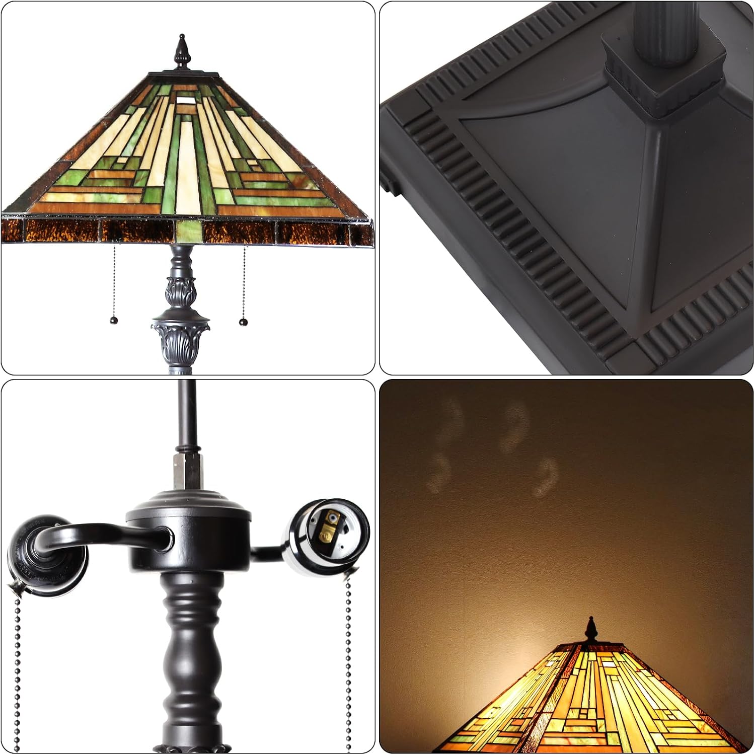 Capulina Tiffany Lamp Antique Amber Brown Stained Glass Floor Lamp 2-Light