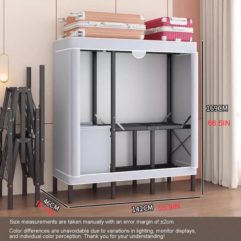 Portable Foldable Wardrobe Closet, Garment Rack with Cover for Hanging Clothes, Clothes Rack with Storage Basket, Clothes Storage Box, Thickened Steel Tube(Blue)