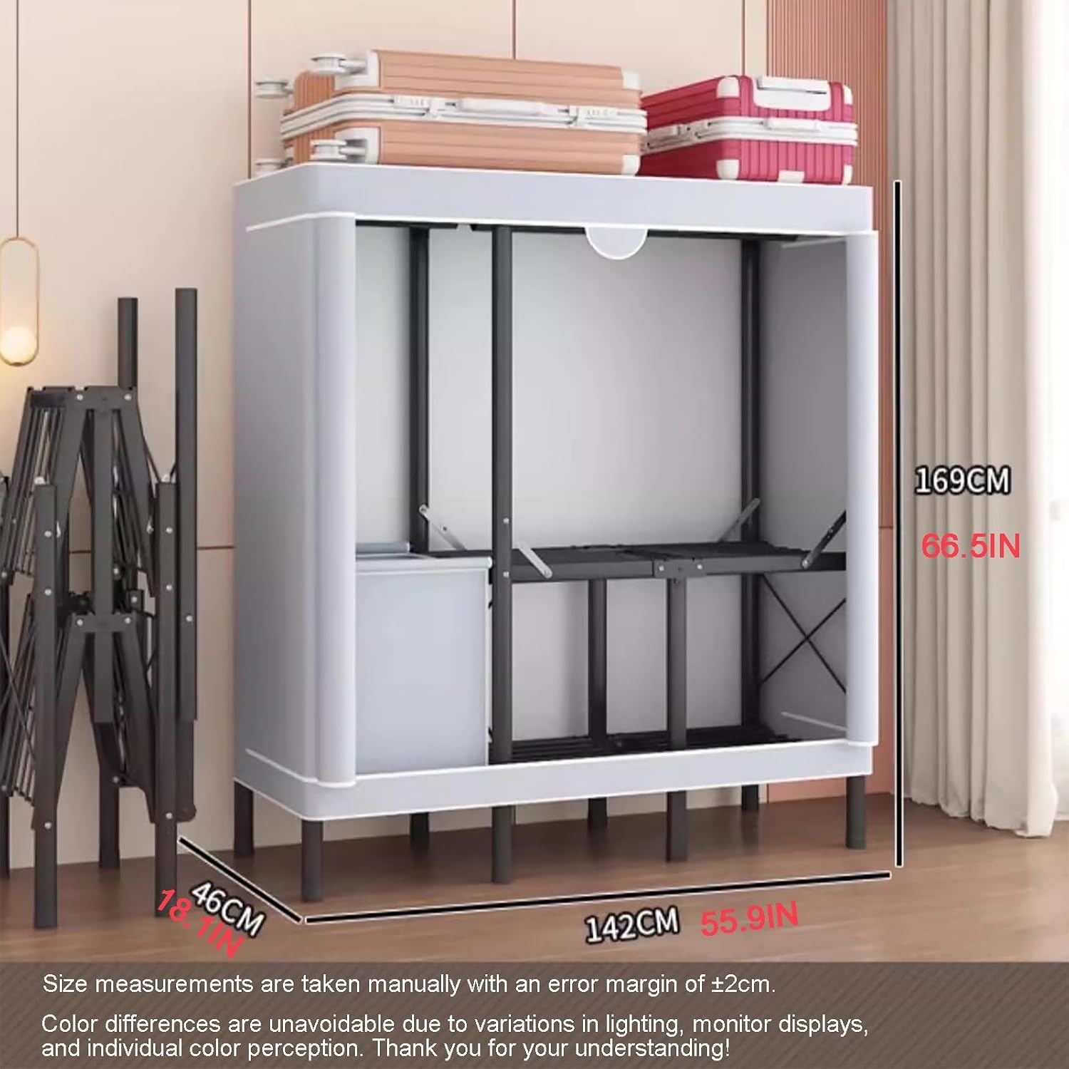 Portable Foldable Wardrobe Closet, Garment Rack with Cover for Hanging Clothes, Clothes Rack with Storage Basket, Clothes Storage Box, Thickened Steel Tube(Blue)