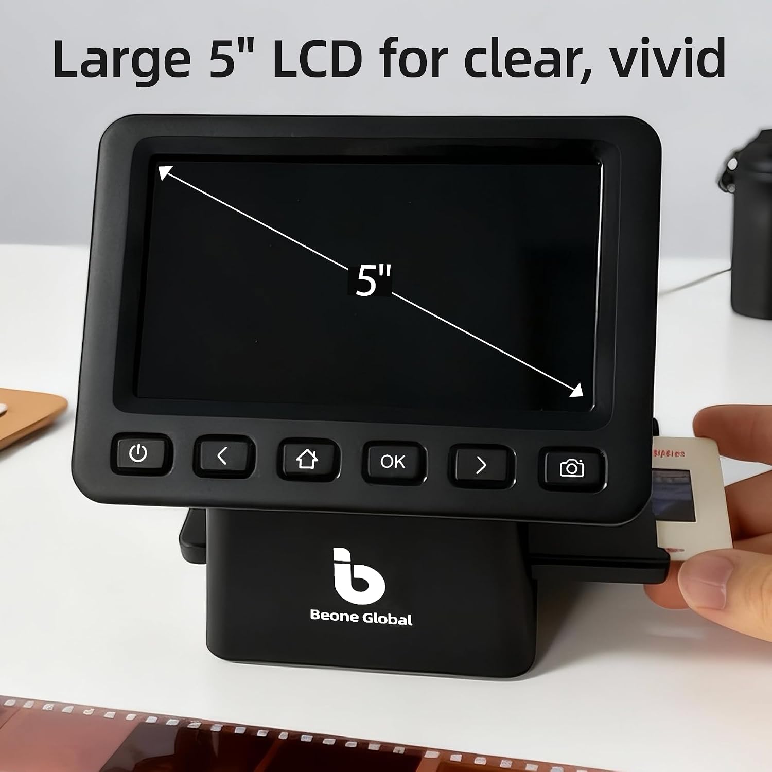 BEONEGLOBAL ClearScan P5 Film Scanner with SD Card, Upgraded Version, 24MP High-Resolution 35mm/135/126/110/Super 8 Film & Slide Converter with 5' LCD, Quick Digital JPEG Conversion