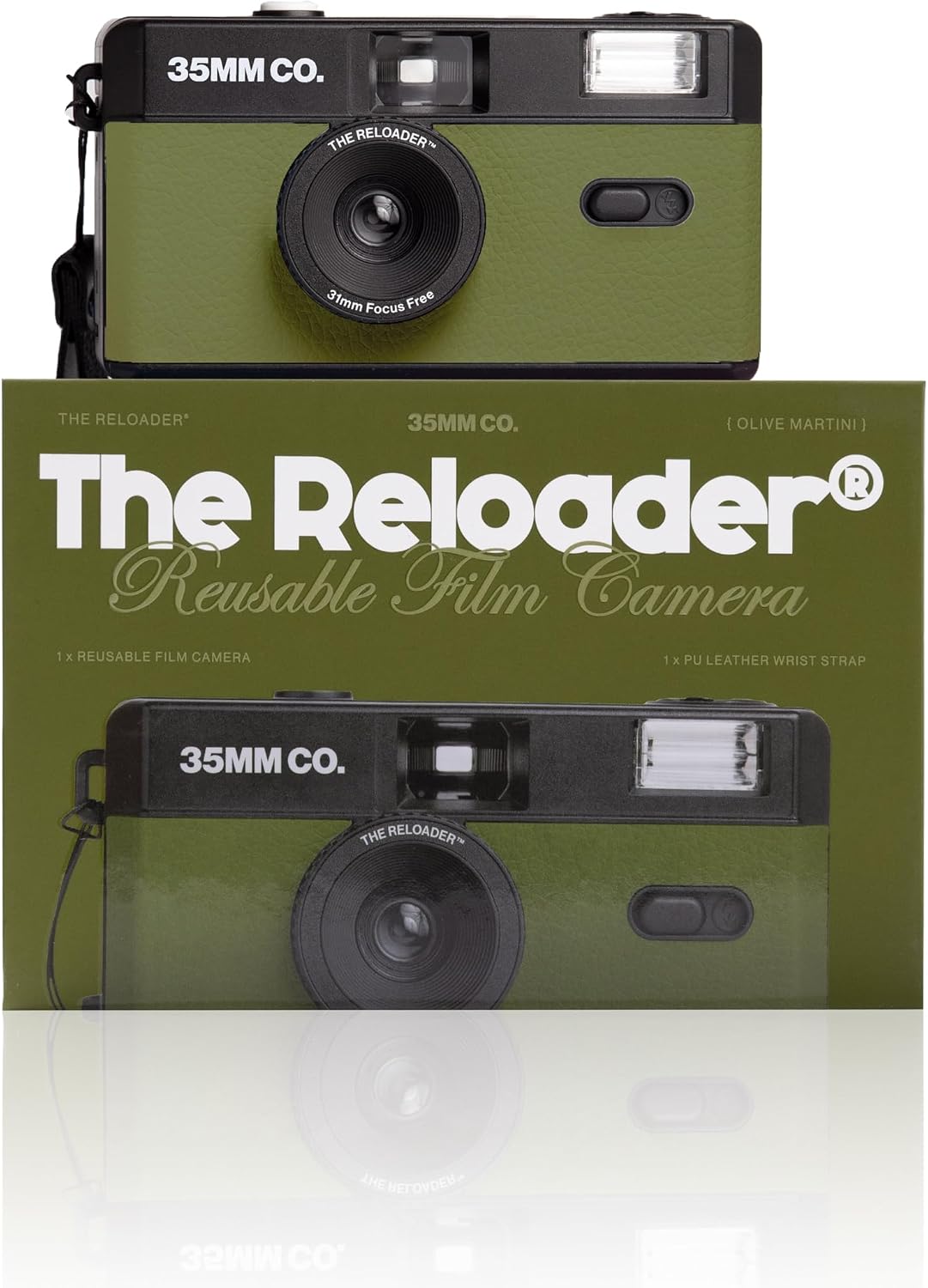 35mm Reusable Film Camera with Flash, Compatible with All 35mm Film, Analog Point & Shoot with Manual Advance & Rewind, Perfect for Travel, Beginners & Everyday Nostalgia - Olive