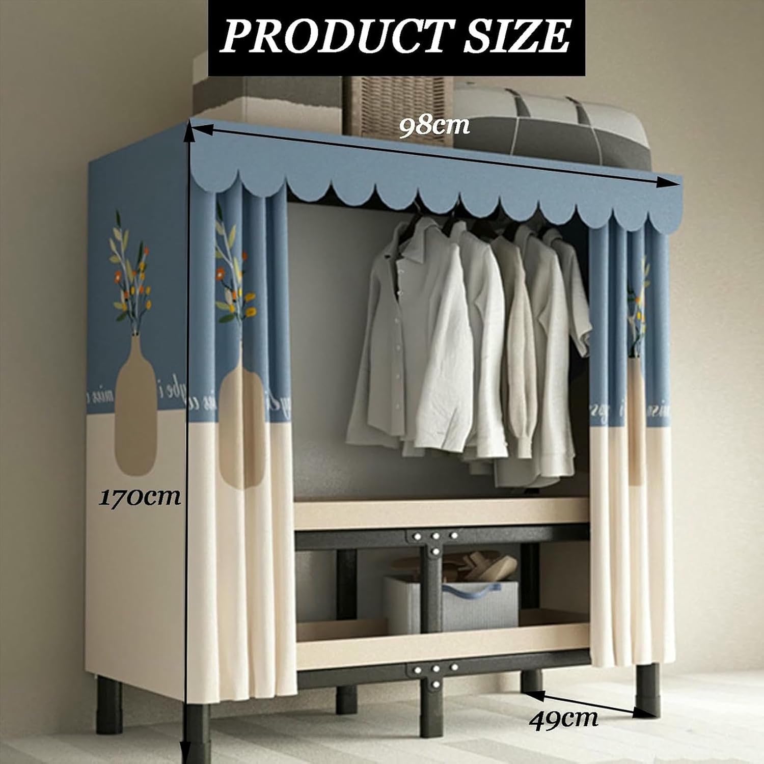 Portable Closet Wardrobe,Steel Tube Clothes Storage Organizer,Sturdy Large Wardrobe Closet,for Bedroom Free Standing Clothes Rack with Cover(Color 5) Rack