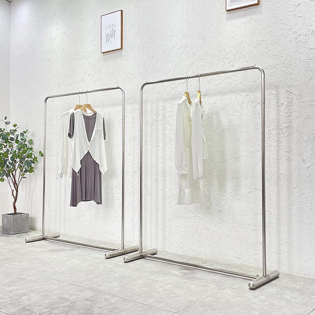 Heavy Duty Coat Rack, Garment Rack Heavy Duty Single Rail Clothing Rack, Silver Stainless Steel Clothes Rail for Hanging Clothes, Freestanding Coat Rack for Bedroom and Boutique Retail (120X40X160CM
