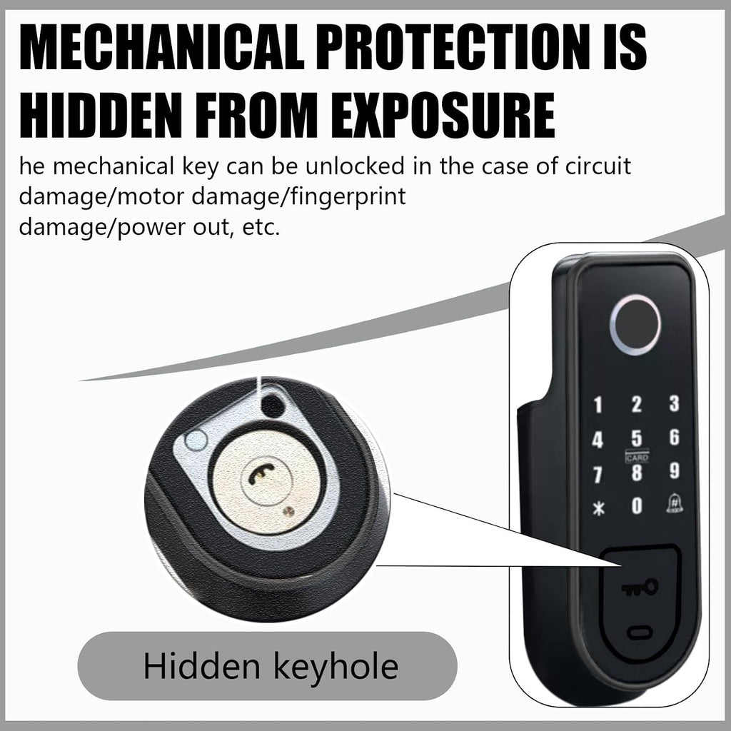 Smart Lock,Electronic gate Latch for Outdoor Fence, Waterproof keyless Smart Rim Lock, Smart Latch Double gate Lock, WiFi Double Sided Fingerprint Reader Lock,with Ttlock App