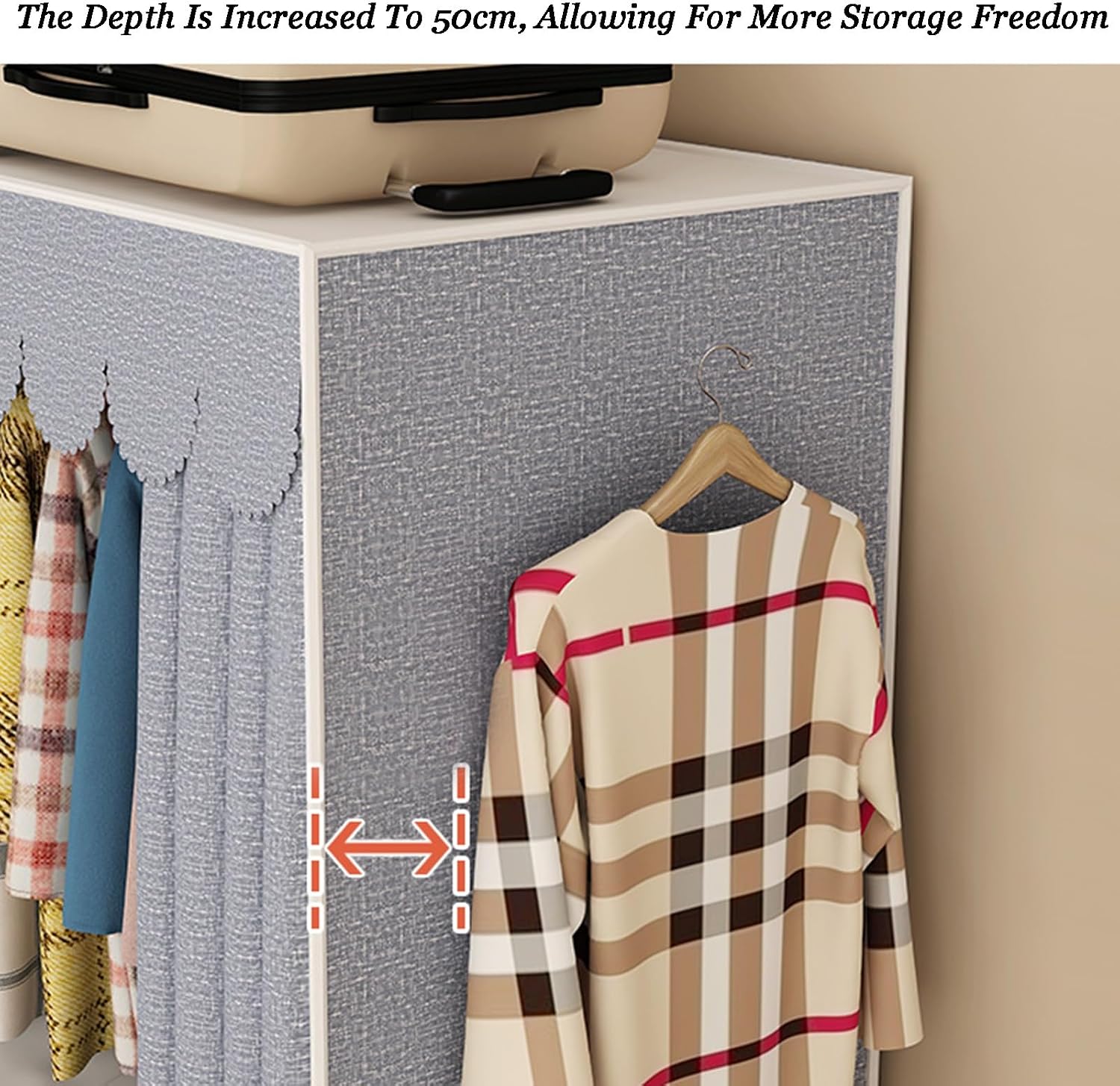 Portable Closet Wardrobe,Freestanding Coat Storage Garment Racks,Closet Storage Organizer with Shelves and Cover,Easy Assembly(Color 2,130X50X170CM)