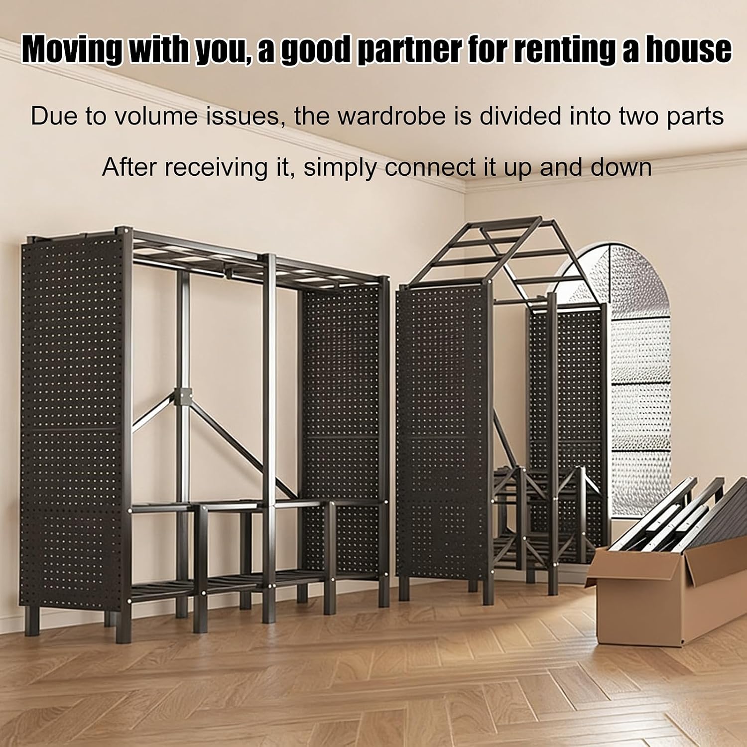 Foldable Wardrobe Closets For Hanging Clothes, Heavy-Duty Freestanding Garment Rack With Cover, Enclosed Metal Armoire, Portable Closet Storage System(70 * 50 * 170cm)