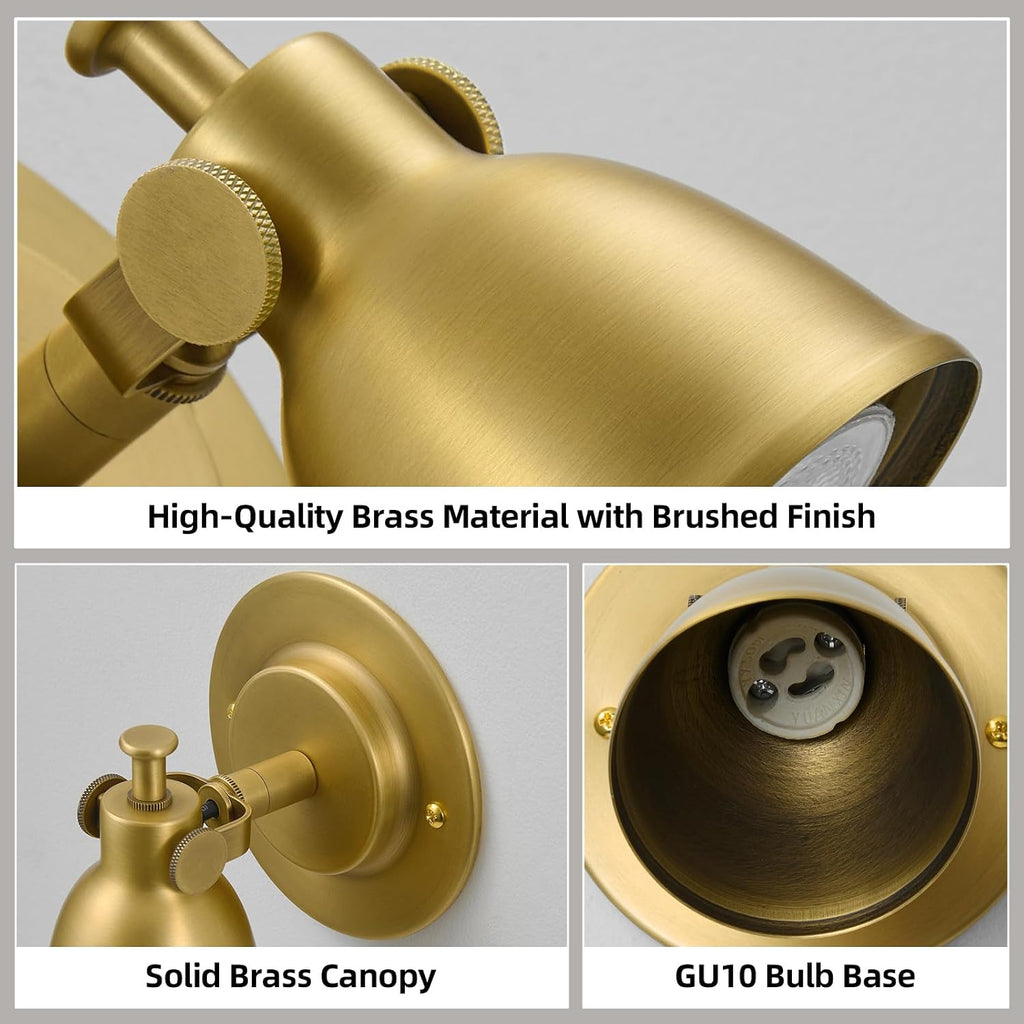 Gold Wall Sconces Set of 2 Hardwired - Brass Vintage Dimmable Indoor Small Bell Lights Fixtures Decor Set of Two for Bathroom Vanity Bedroom Bedside Hallway Living Room Kitchen Picture Lamp