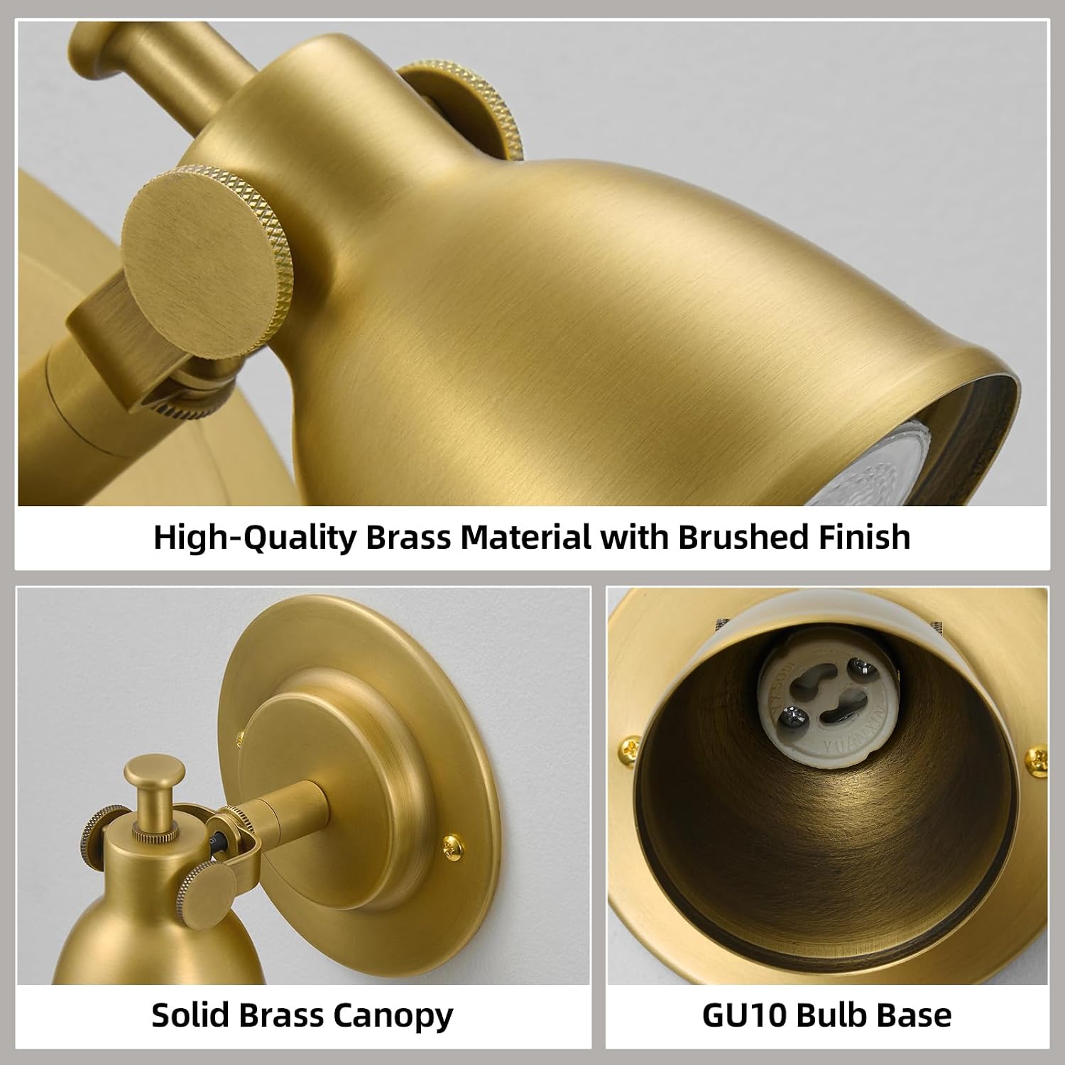 Gold Wall Sconces Set of 2 Hardwired - Brass Vintage Dimmable Indoor Small Bell Lights Fixtures Decor Set of Two for Bathroom Vanity Bedroom Bedside Hallway Living Room Kitchen Picture Lamp