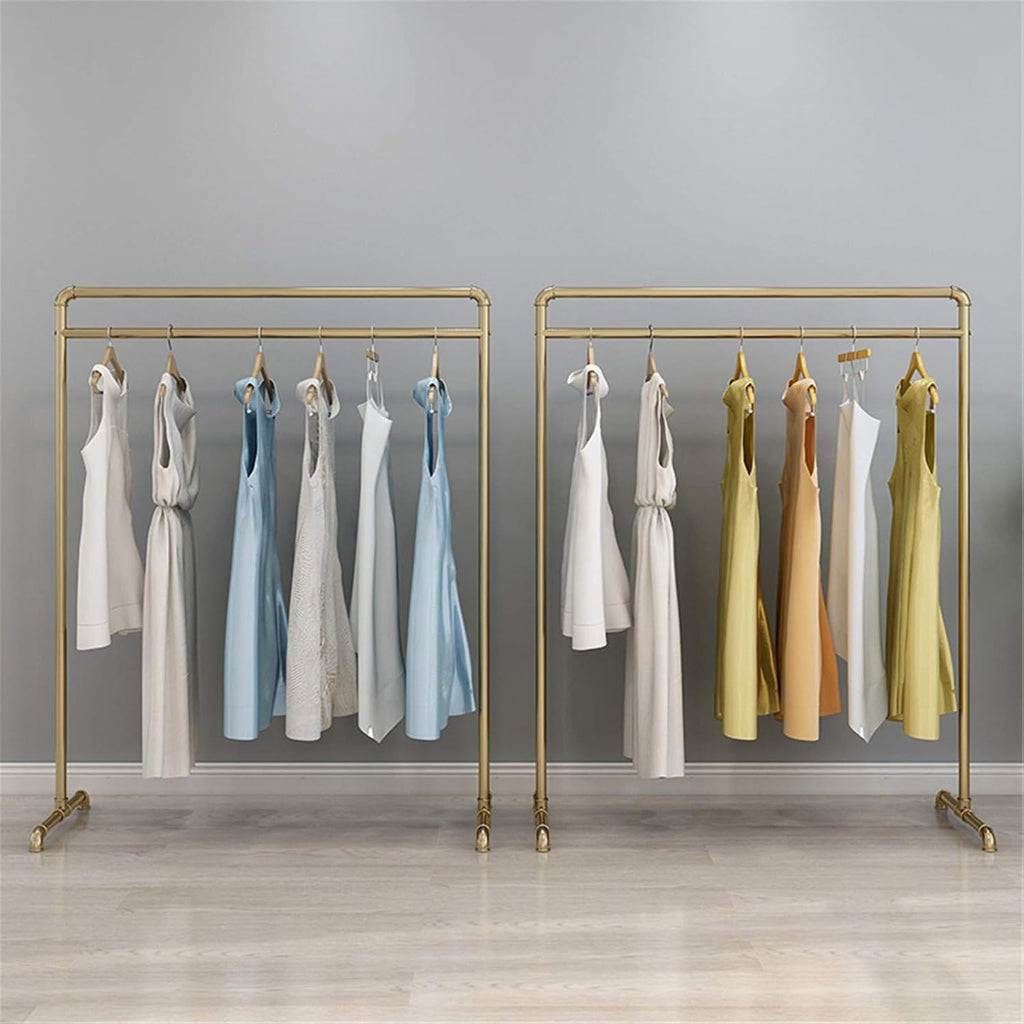 Single-Rod Drying Rack, Industrial Clothes Hanging Rail for Coats, Dresses, Trousers, Shirts, Freestanding Garment Rack for Clothes Store, Laundry, Bedroom, Balcony(Size:155*80CM,Color:Golden)