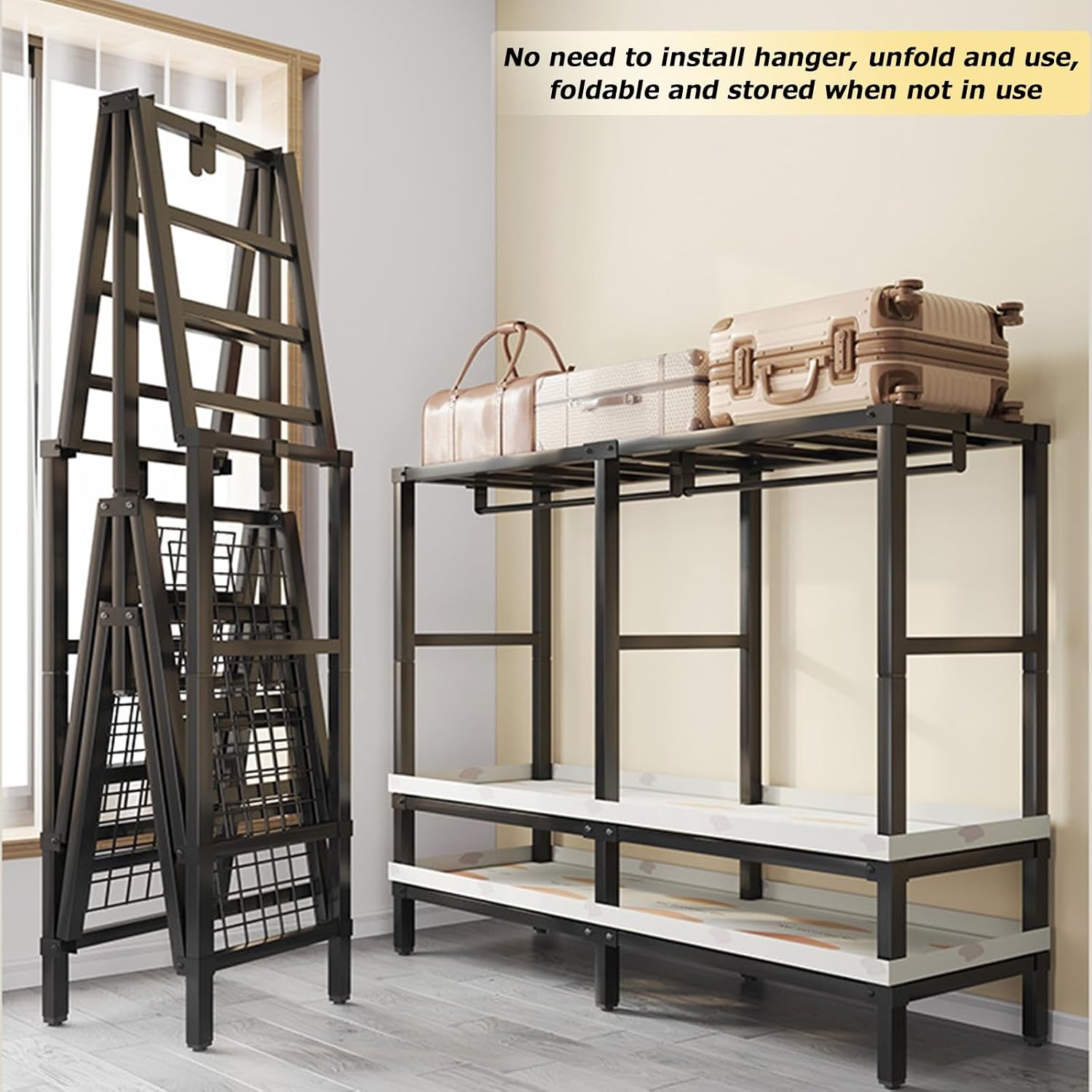 Heavy Duty Rolling Garment Rack with Cover - Foldable Clothing Rack for Hanging Clothes, Portable Freestanding Wardrobe Closet and Metal Armoires
