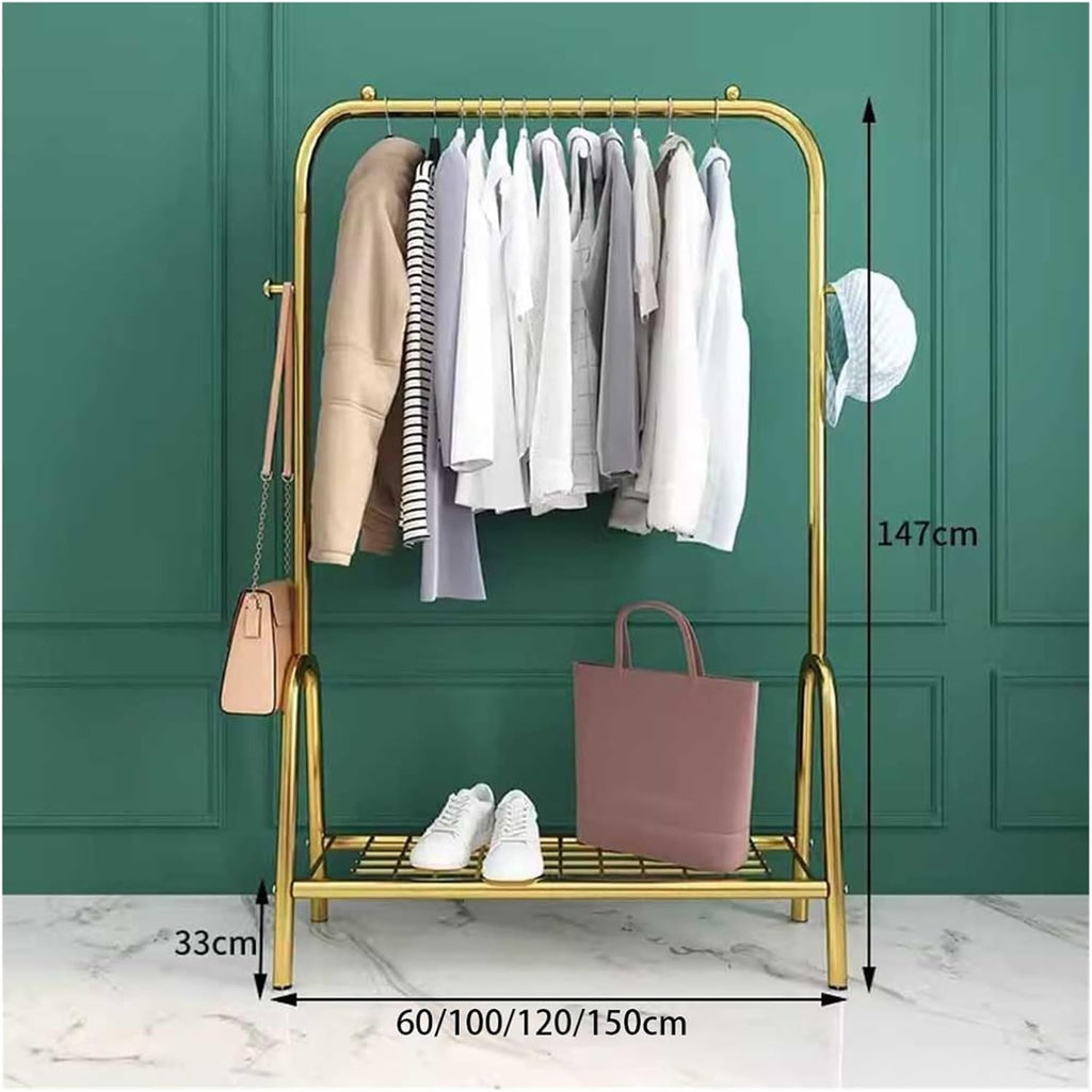 Metal Clothing Rack, Heavy Duty Clothes Organizer Storage with Shelves Clothing Hanger Rack Garment Rack Wardrobe Rack for Coats, Shirts, Dress(Gold,60x33x147cm)