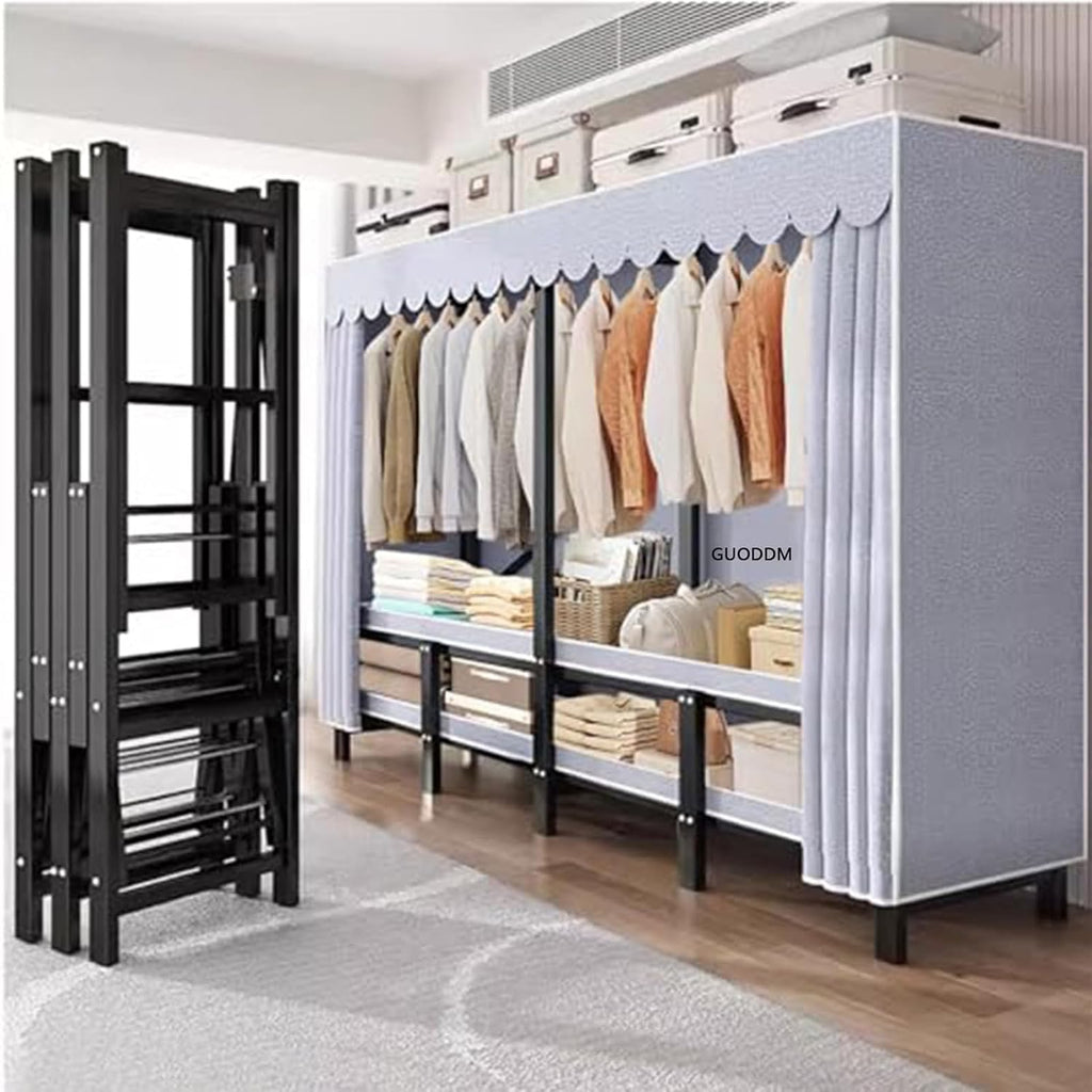 THEGA Heavy-Duty Foldable Garment Rack with Cover - Freestanding Clothes Organizer System, Foldable Portable Closet Wardrobe Rack - Portable Wardrobe Closet Rack,1100lbs(Size:190 * 50 * 170cm)